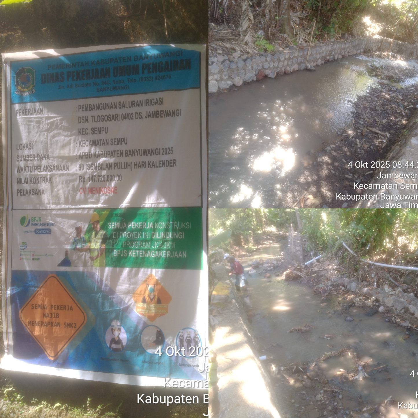 Proyek Irigasi Pengairan (CV MENIKOSAE) Diduga Asal-Asalan, Kualitas Bangunan Sangat Diragukan.