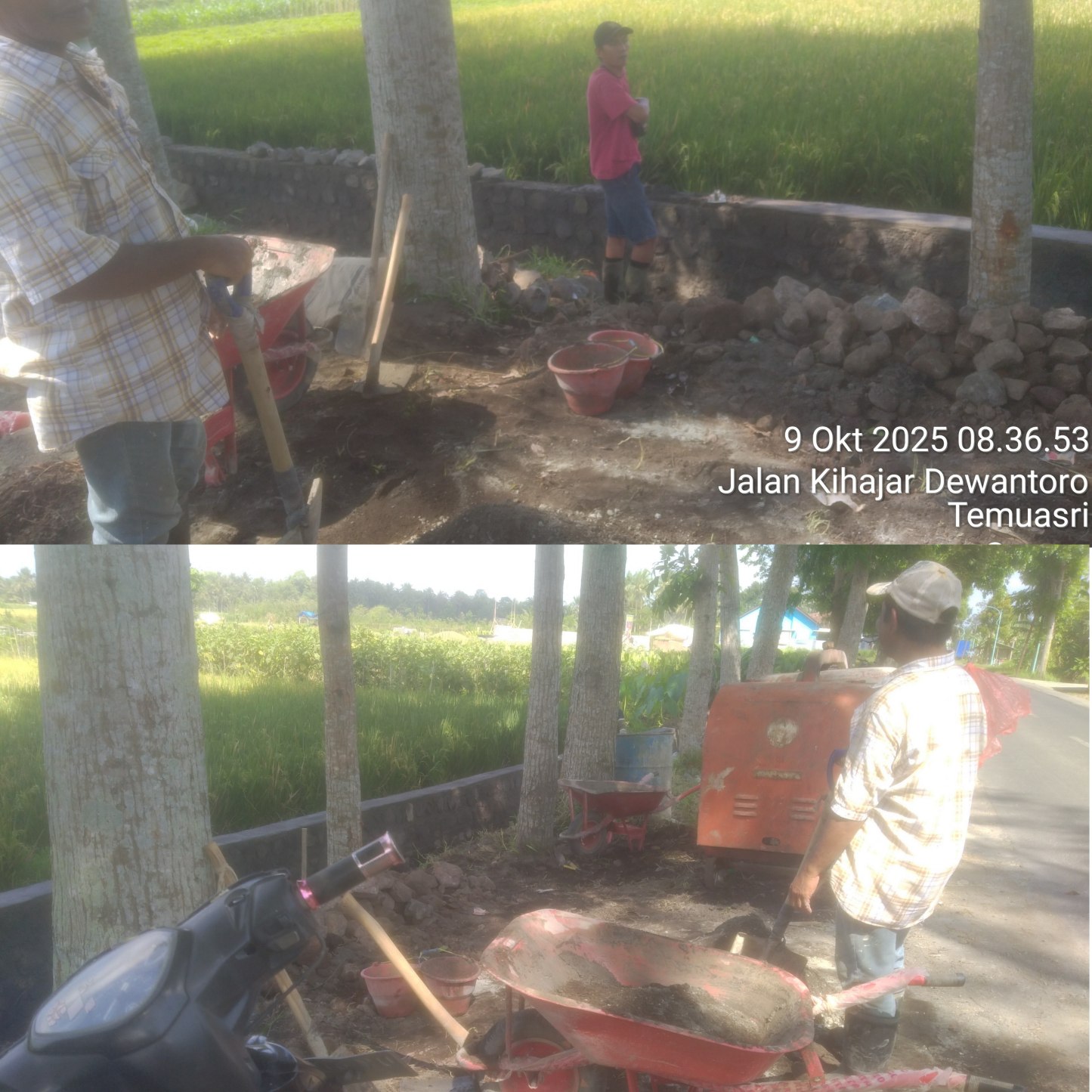 Proyek Siluman di Desa Karangsari Sempu, Diduga Tidak Ada plang Proyek dan Mesin Molen Hanya dibuat Pajangan Serta Para Pekerja Tidak Memakai Alat Keselamatan Kerja (K3).