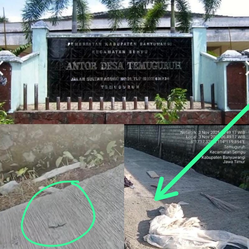 Pembangunan Proyek Rabat Beton di Desa Temuguruh Diduga Tanpa Plang Nama, Sumber Dana Desa.