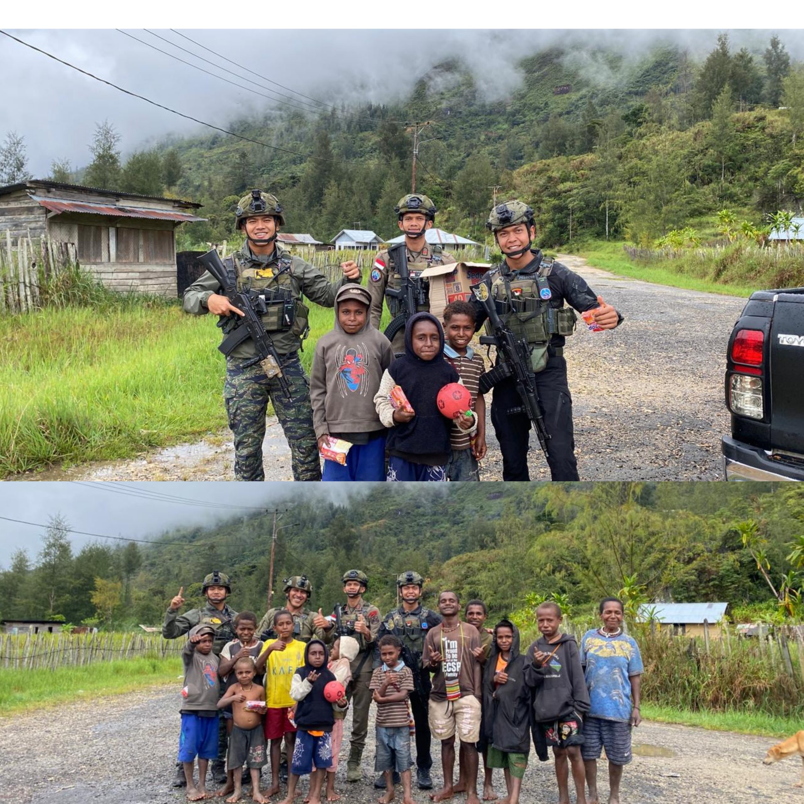 Personel Ops Damai Cartenz Tebar Keceriaan Bersama Anak-Anak di Distrik Bibida, Paniai.