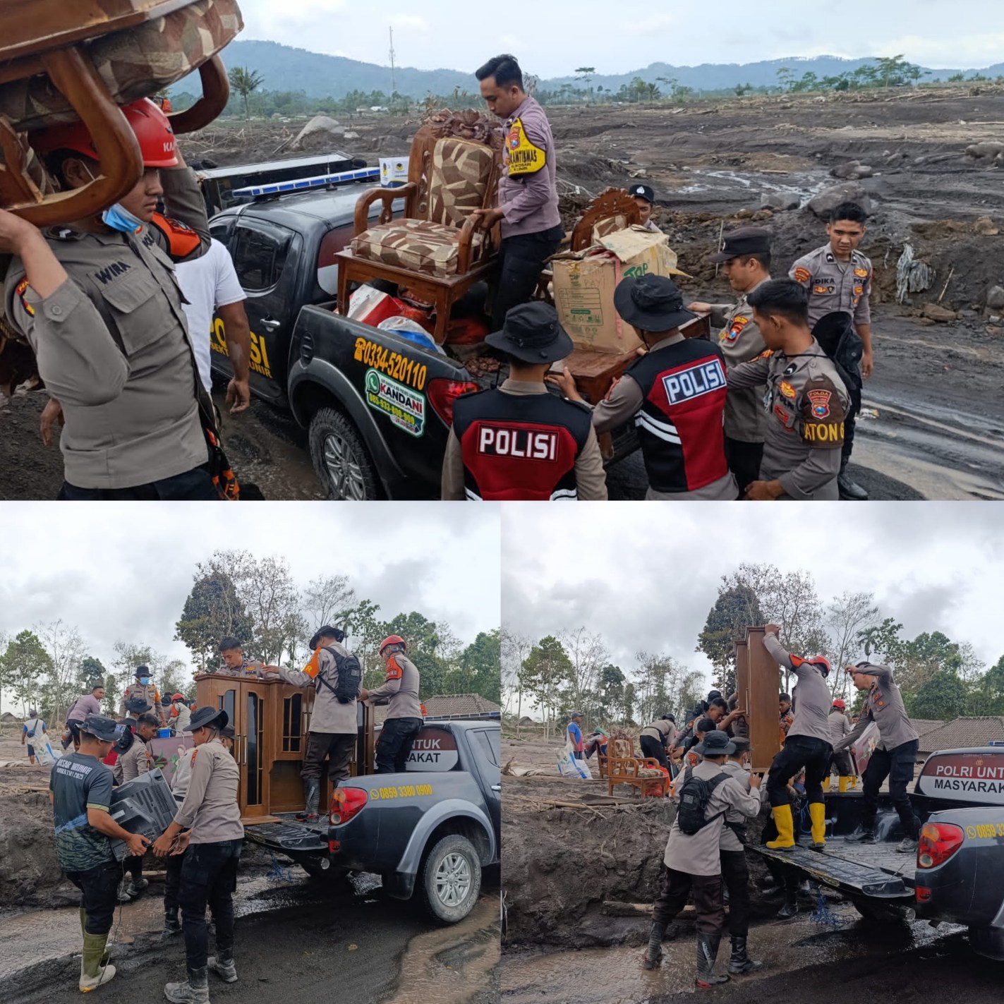 Polda Jatim Bantu Warga Evakuasi Barang Berharga di Tengah Erupsi Gunung Semeru.
