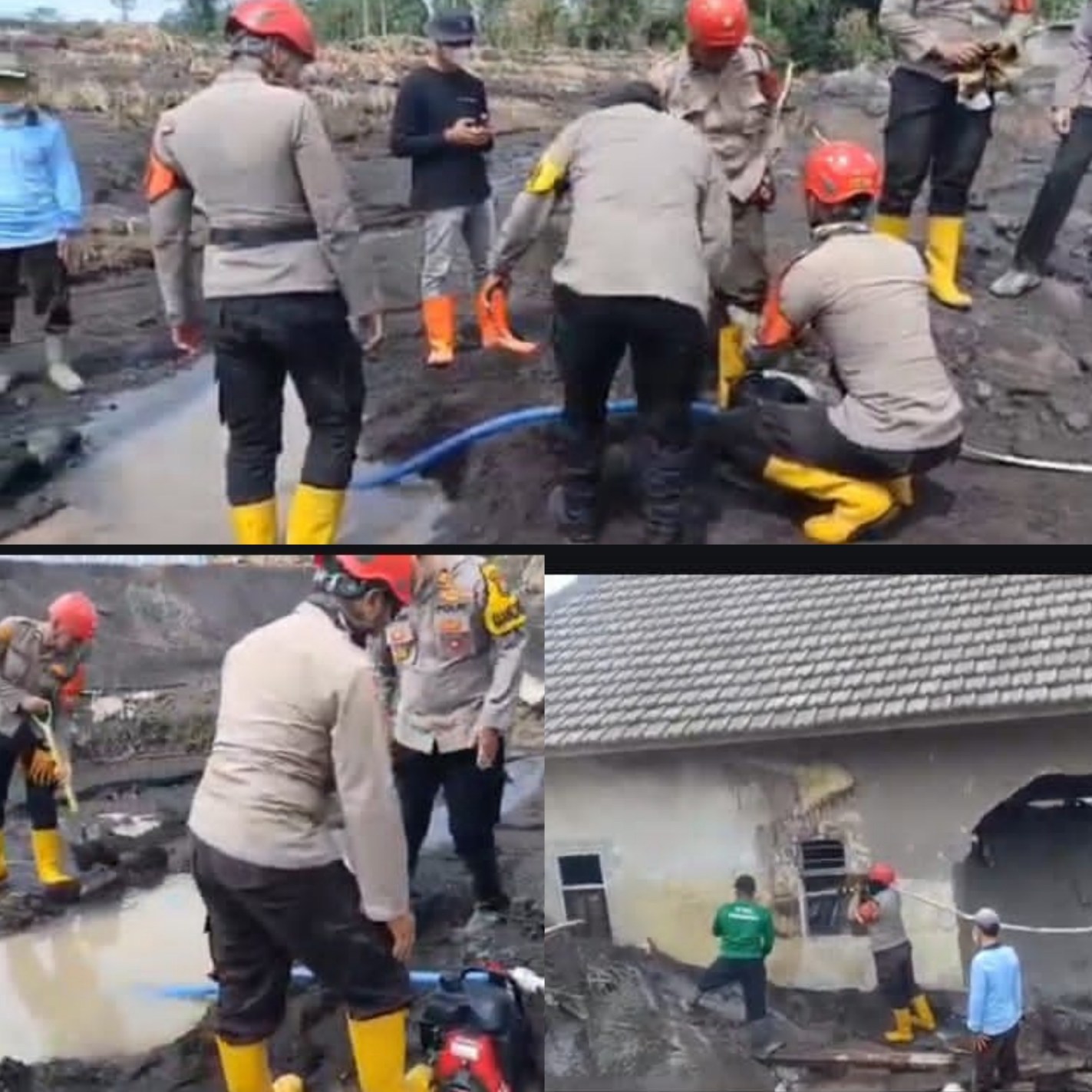 Polda Jatim Bantu Bersihkan Endapan Lahar Dingin Pascaerupsi Gunung Semeru.