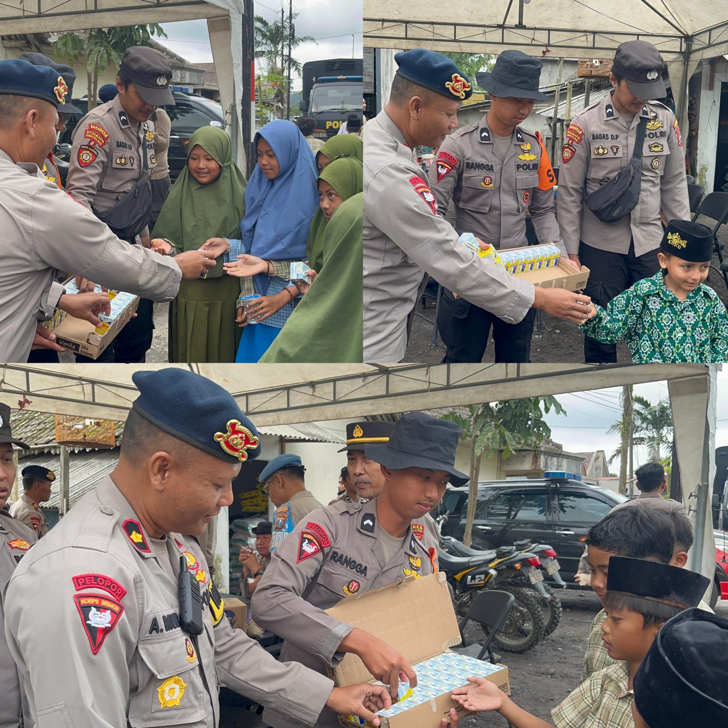 Polisi Berbagi Snack dan Susu untuk Pelajar Terdampak Erupsi Gunung Semeru.