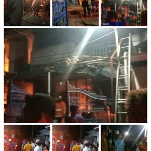 Kebakaran Menghanguskan Rumah bertingkat dan sebuah mobil sedan yang terparkir digarasi 