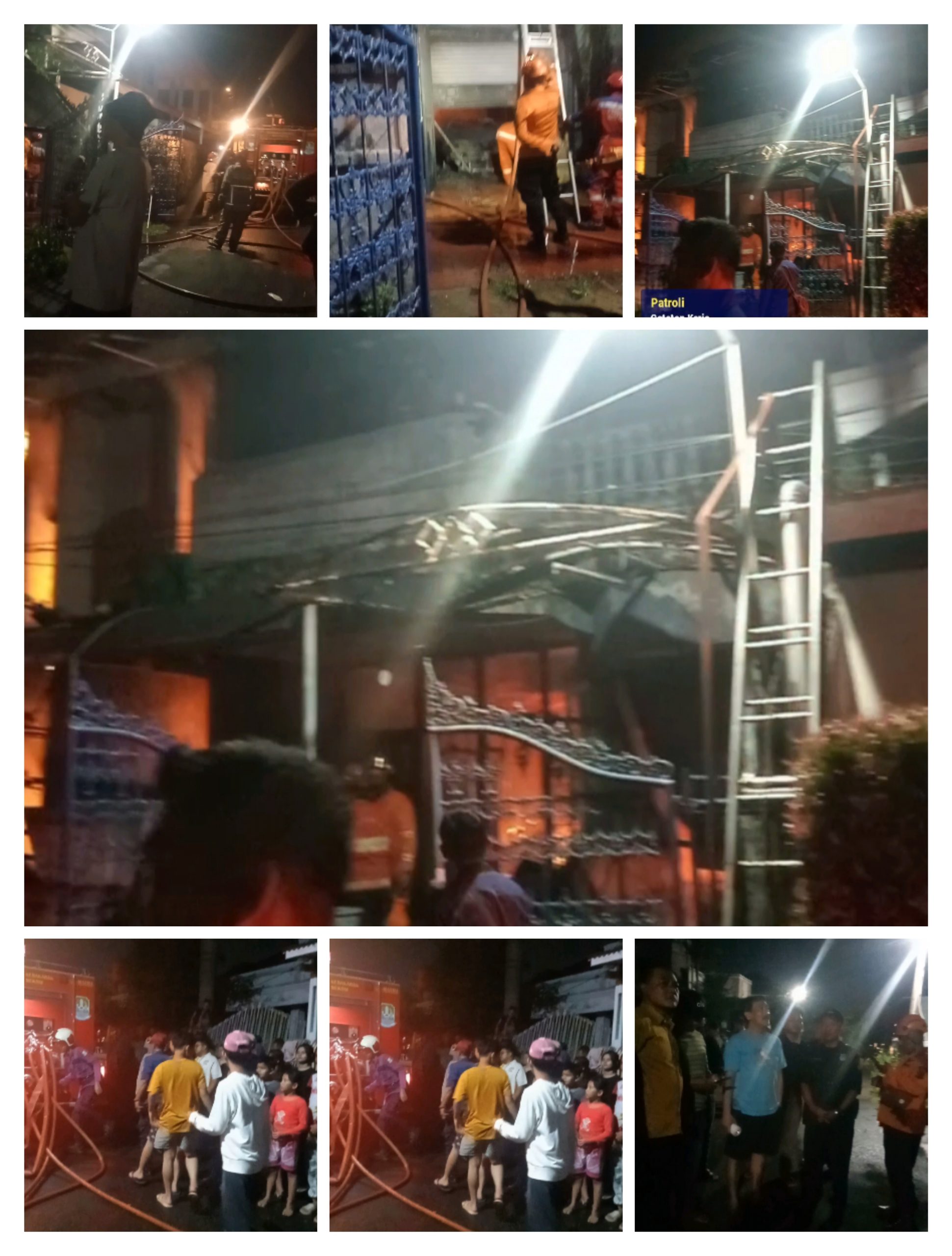 Kebakaran Menghanguskan Rumah bertingkat dan sebuah mobil sedan yang terparkir digarasi 