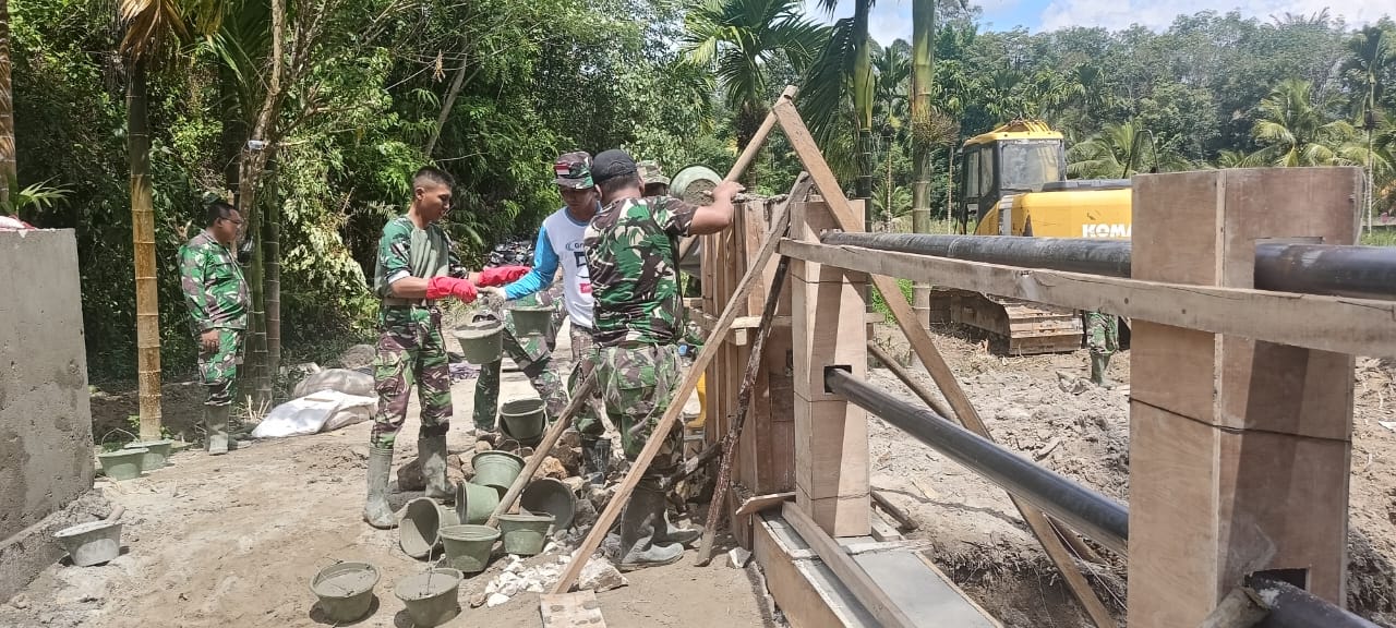 Yonzipur I/DD Kebut Pembangunan Jembatan Aramco di Desa Janji Nauli