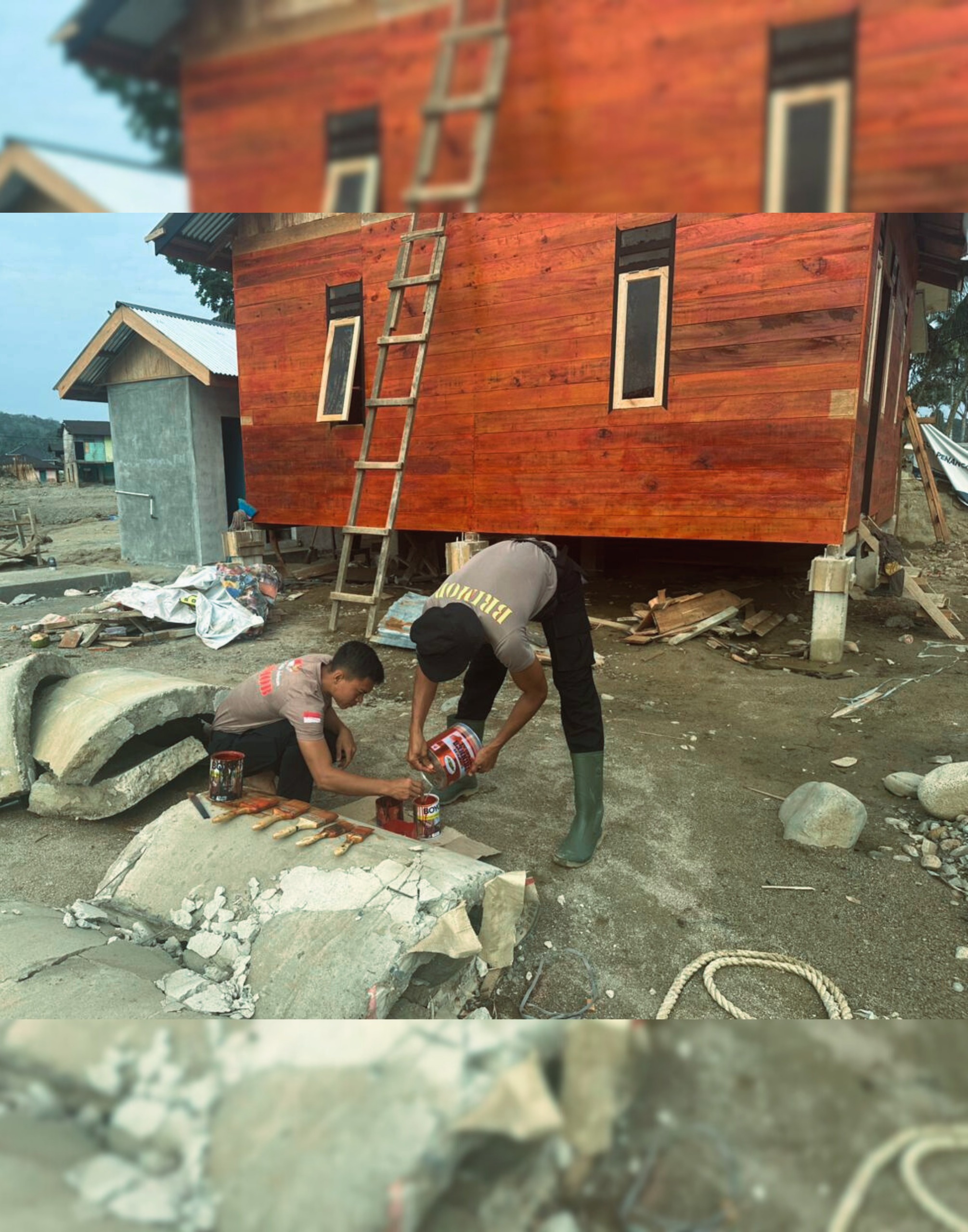 Brimob Sumut Hadir Sampai Tuntas, Huntara Dicat dan Saluran Air Warga Dibenahi