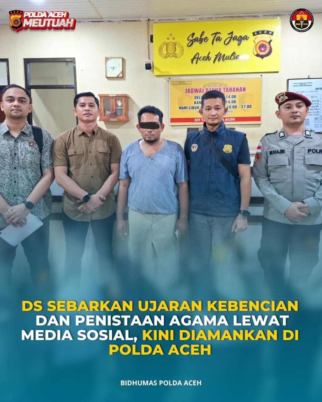 DS Sebarkan Ujaran Kebencian dan Penistaan Agama Lewat Media Sosial, Kini Diamankan di Polda Aceh