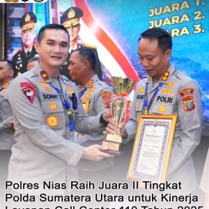 Polres Nias Raih Juara II Tingkat Polda Sumatera Utara untuk Kinerja Layanan Call Centre 110 Tahun 2025