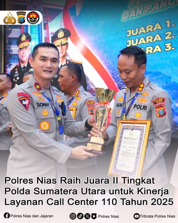 Polres Nias Raih Juara II Tingkat Polda Sumatera Utara untuk Kinerja Layanan Call Centre 110 Tahun 2025
