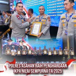 Polres Asahan Meraih Penghargaan IKPA Nilai Sempurna Dalem Rapim Polda Sumatera Utara