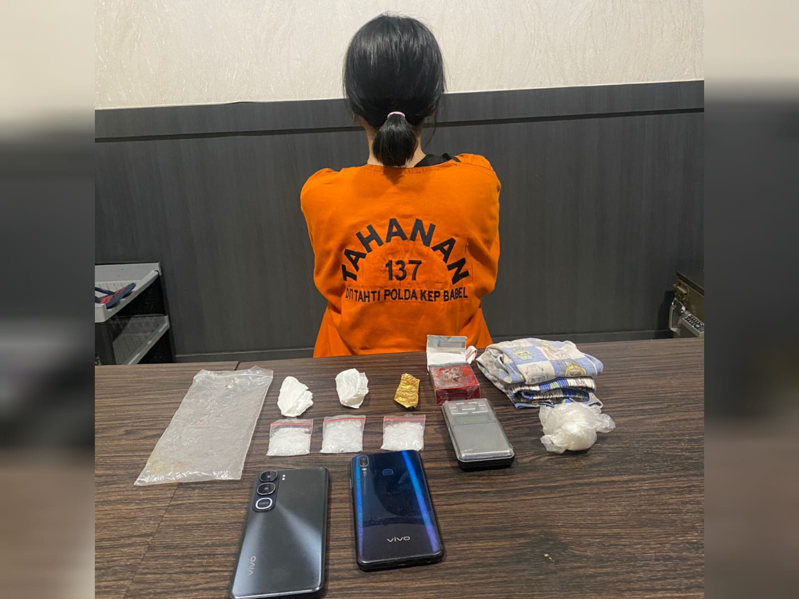 Simpan 29,61 Gram Sabu Didalam Tanah Dirumahnya, IRT Muda di Tempilang Ditangkap Polda Babel