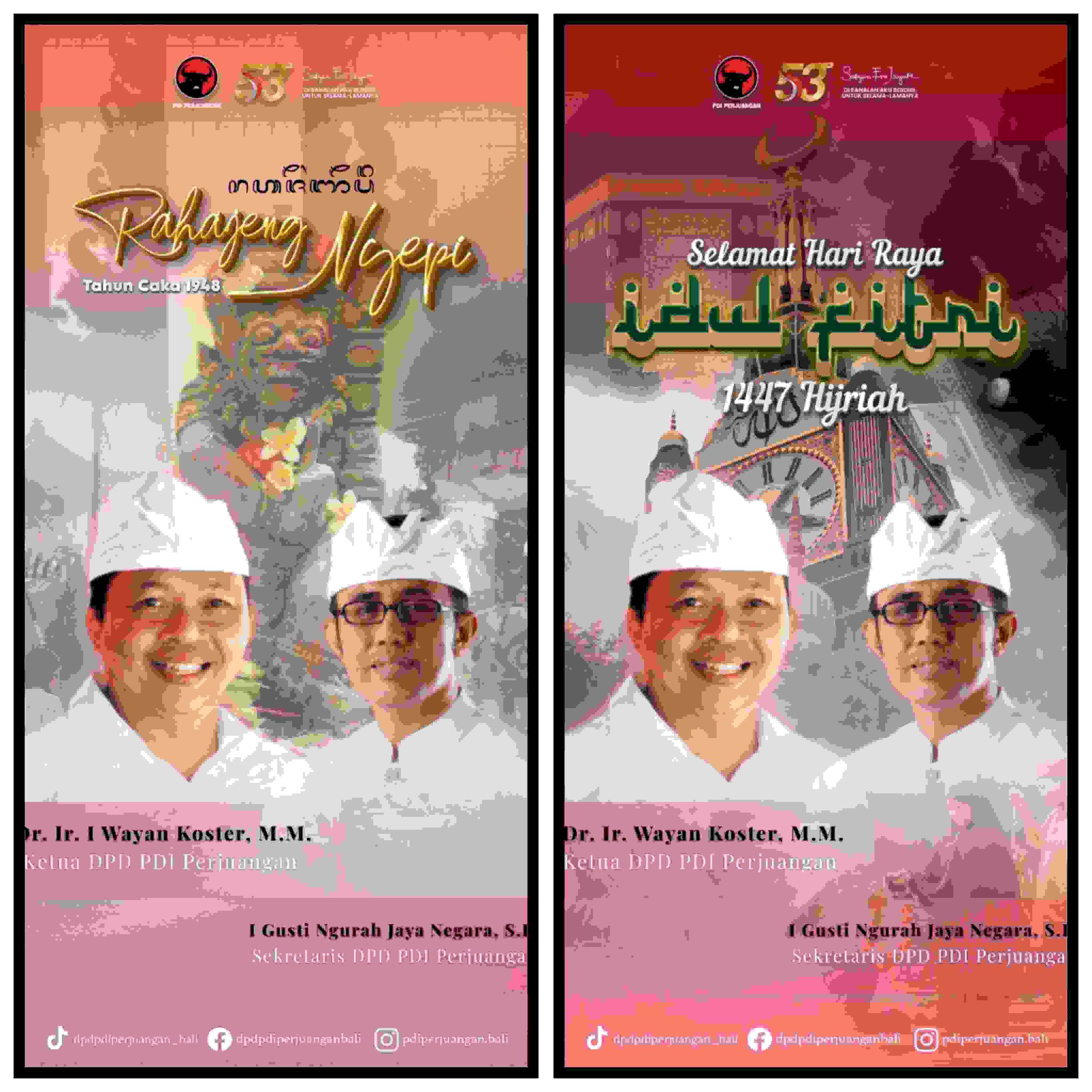 Ketua DPD PDI Perjuangan Wayan Koster Mengucapkan Rahajeng Nyepi 1948 Dan Idul Fitri 1447 H