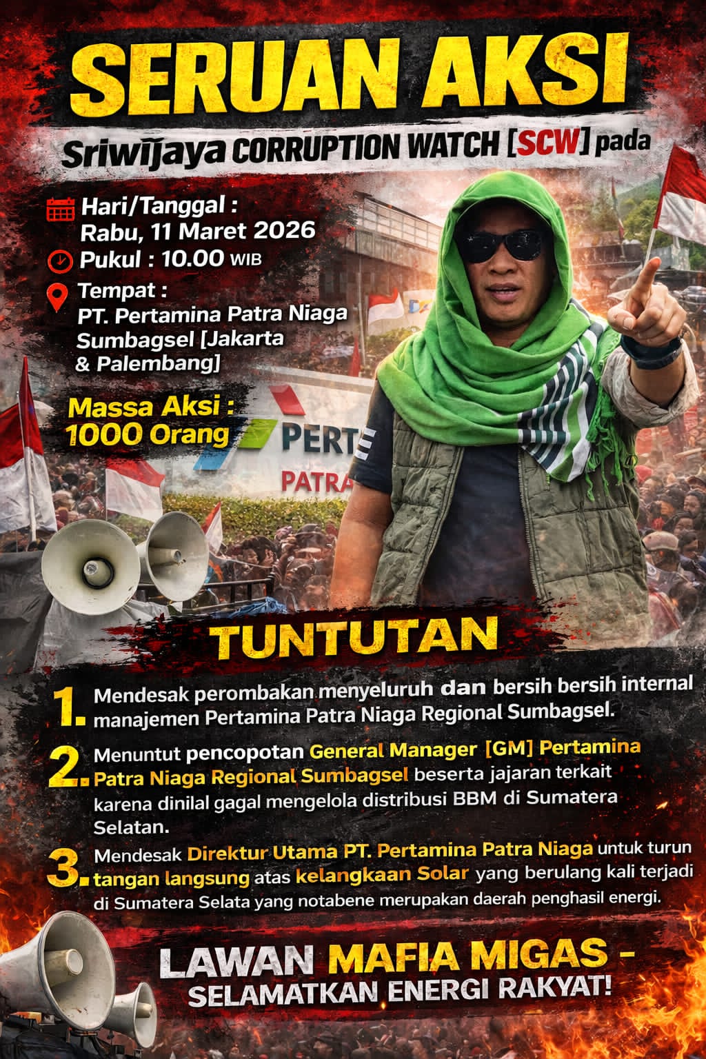 SCW Serukan Aksi 1.000 Massa Kepung Pertamina Patra Niaga Sumbagsel, Soroti Kelangkaan Solar