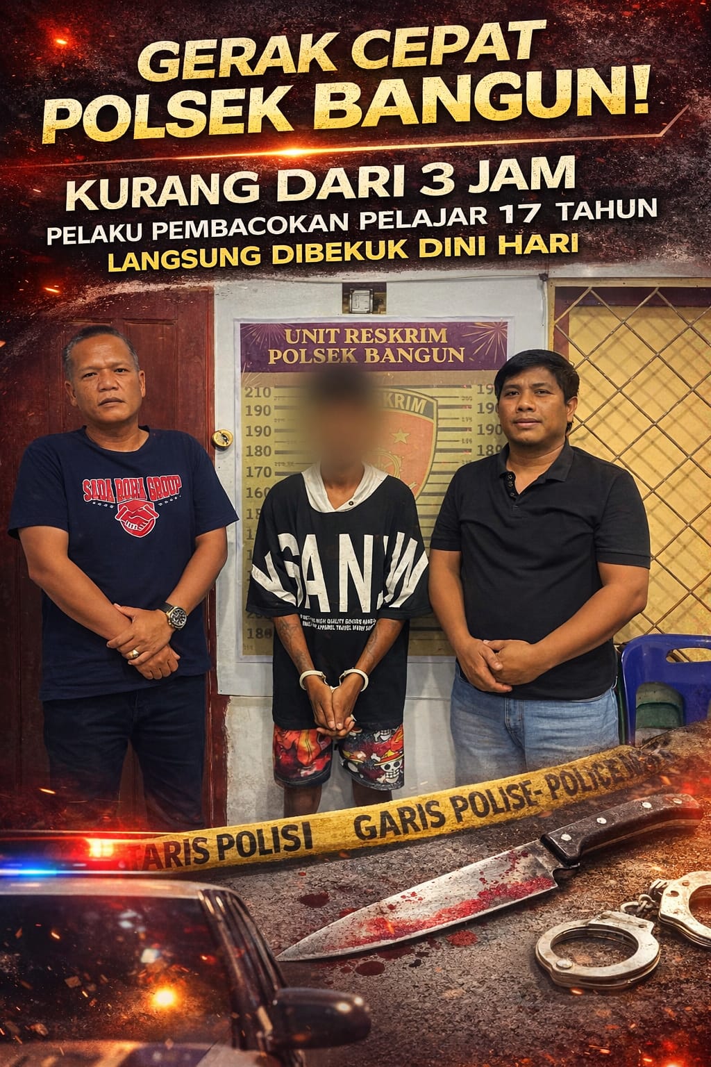 Gerak Cepat Polsek Bangun! Kurang dari 3 Jam Pelaku Pembacokan Pelajar 17 Tahun Langsung Dibekuk Dini Hari