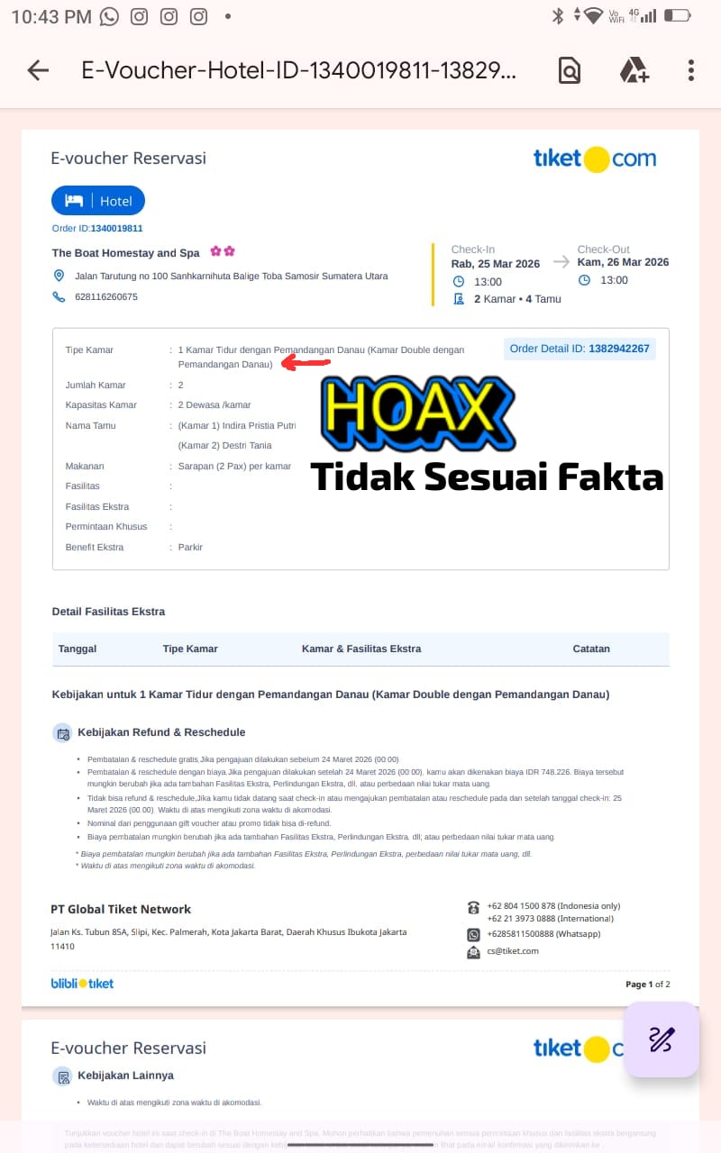 Wisatawan Lokal dari Medan Merasa Tertipu, The Boat Homestay and SPA Balige yang tidak sesuai dengan Deskripsi tiket.com