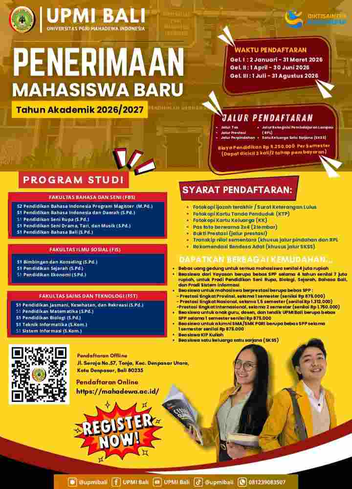 UPMI Bali Buka PMB 2026/2027, Biaya Bisa Dicicil