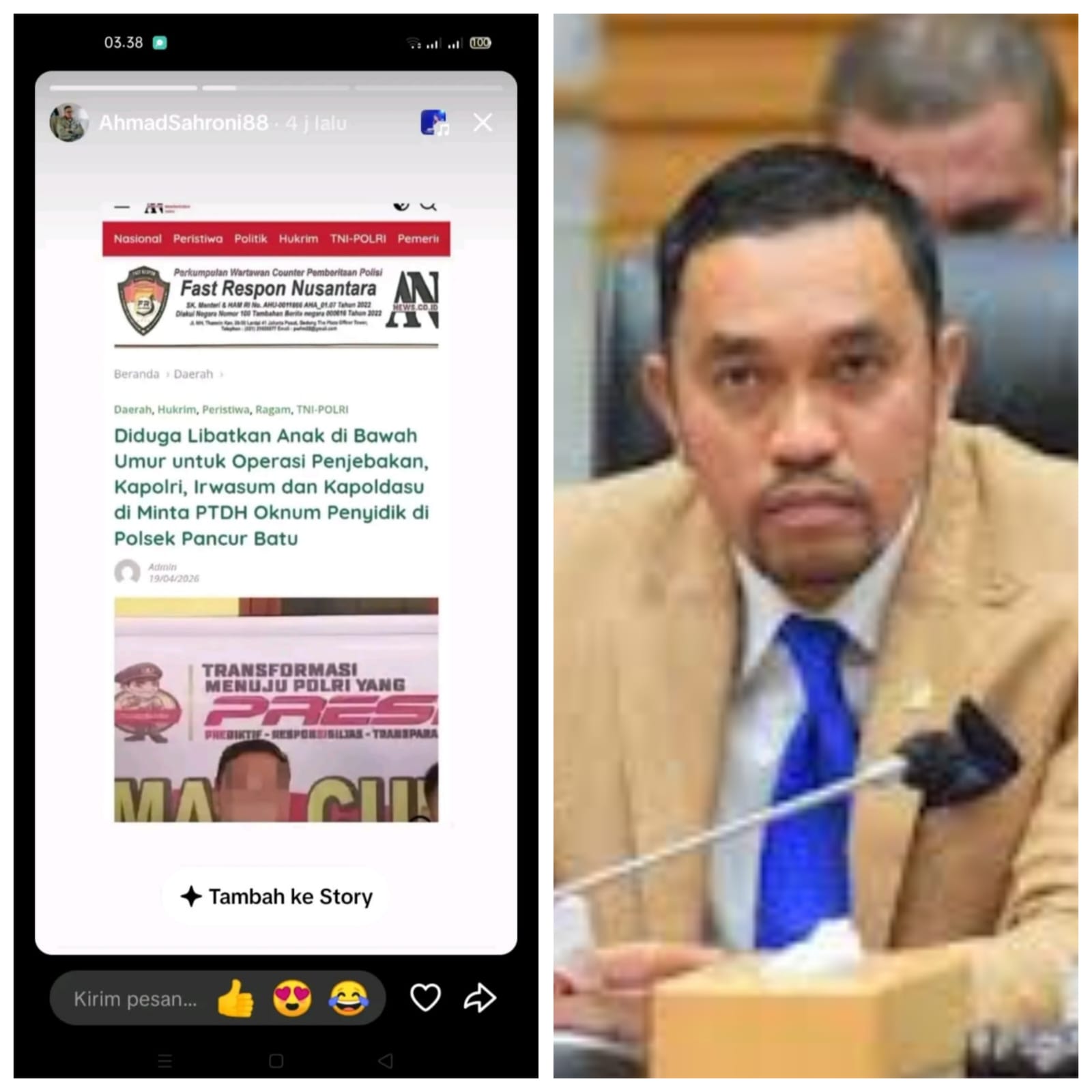 Wakapolda Sumut Akan Tindaklanjuti Cuitan Story Wakil Ketua Komisi III DPR RI Tentang Oknum Polsek Pancur Batu Yang Diduga Suruh Anak dibawah Umur Untuk Operasi Penjebakan