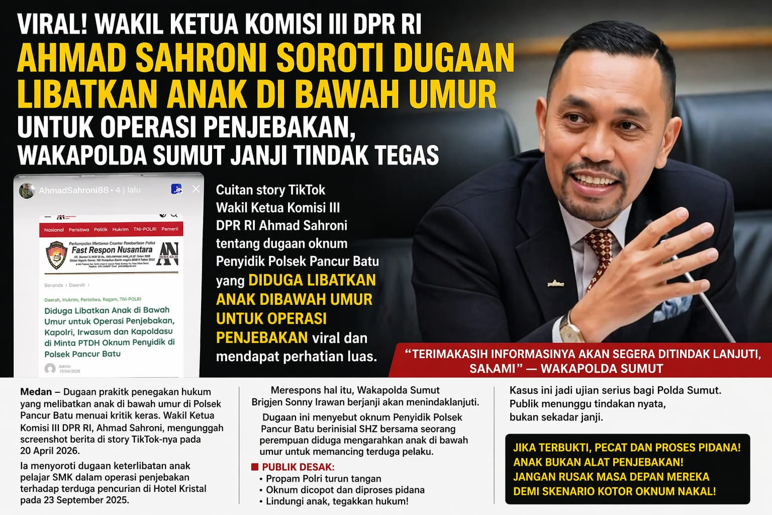 Viral! Wakil Ketua Komisi III DPR RI Soroti Dugaan Oknum Polsek Pancur Batu Libatkan Anak di Bawah Umur Untuk Operasi Penjebakan Maling Toko Ponsel di Pancur Batu, Wakapolda Sumut : Akan Segera Ditindaklanjuti!