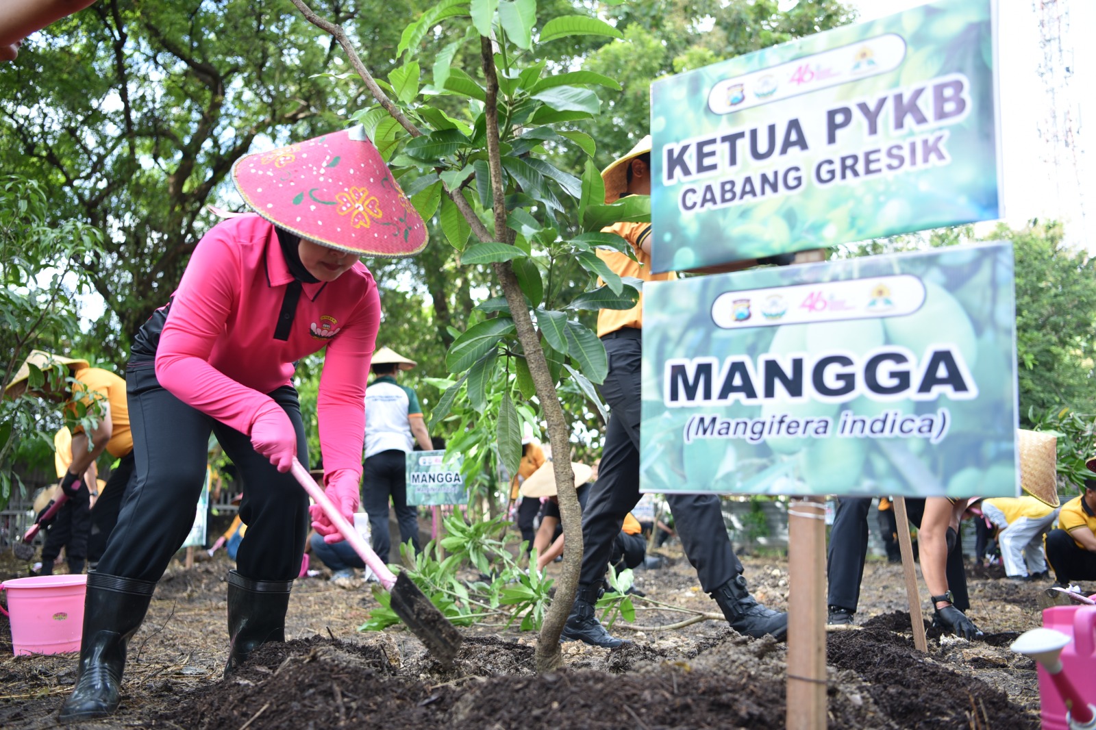 Peduli Lingkungan, Polres Gresik Bersama Bhayangkari Tanam Puluhan Pohon Produktif
