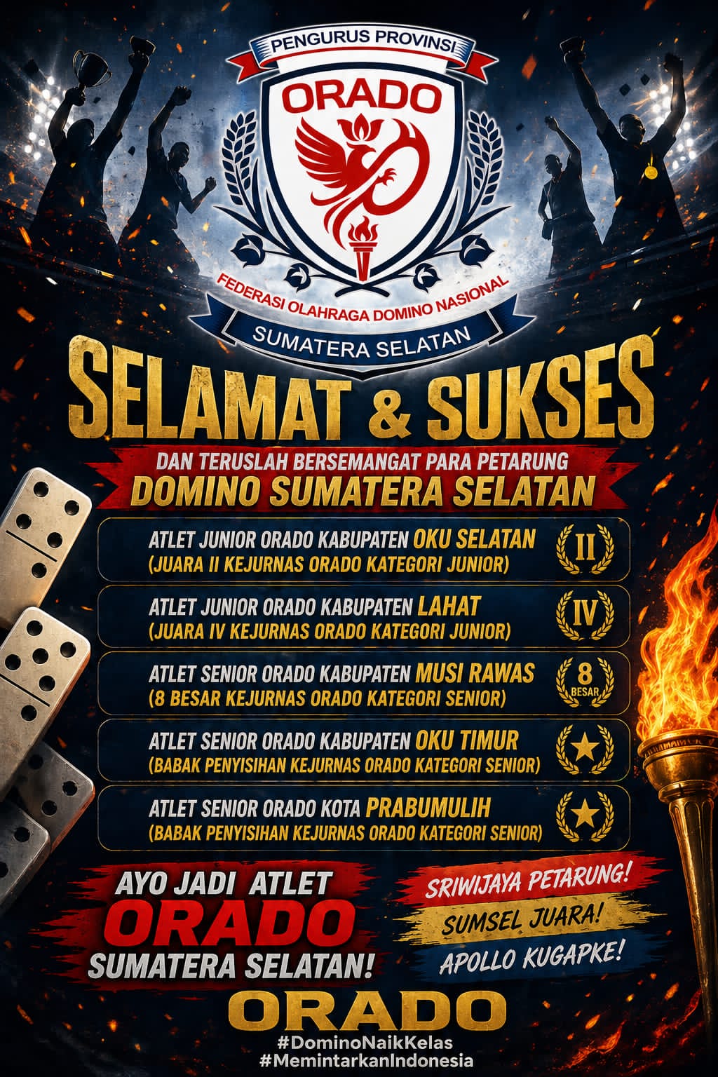 Atlet Orado Prabumulih Raih Juara Nasional, Bukti Potensi Besar Olahraga Domino Sumatera Selatan