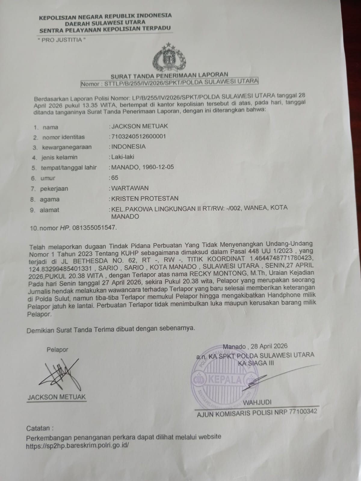 Usai Diperiksa Kasus Miliaran Rupiah, Pejabat GMIM Diduga ‘ Intimidasi ‘ Jurnalis Senior