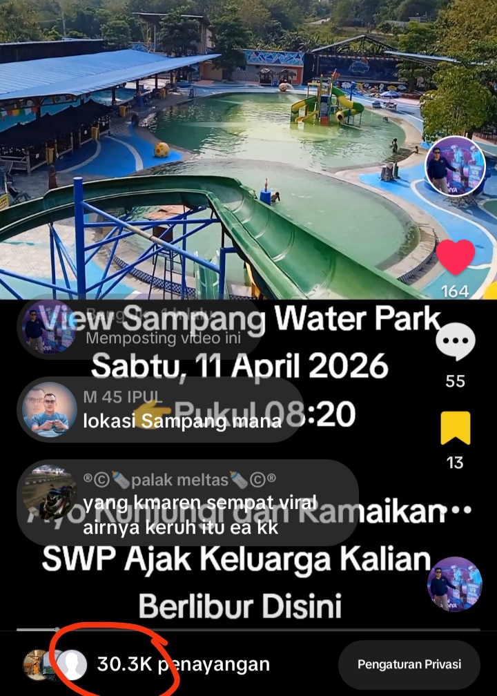 Dalam Hitungan Jam Vidio Kolam Sampang Water Park Yang Jernih Ditonton Ribuan Nitizen dan Ratusan Komentar