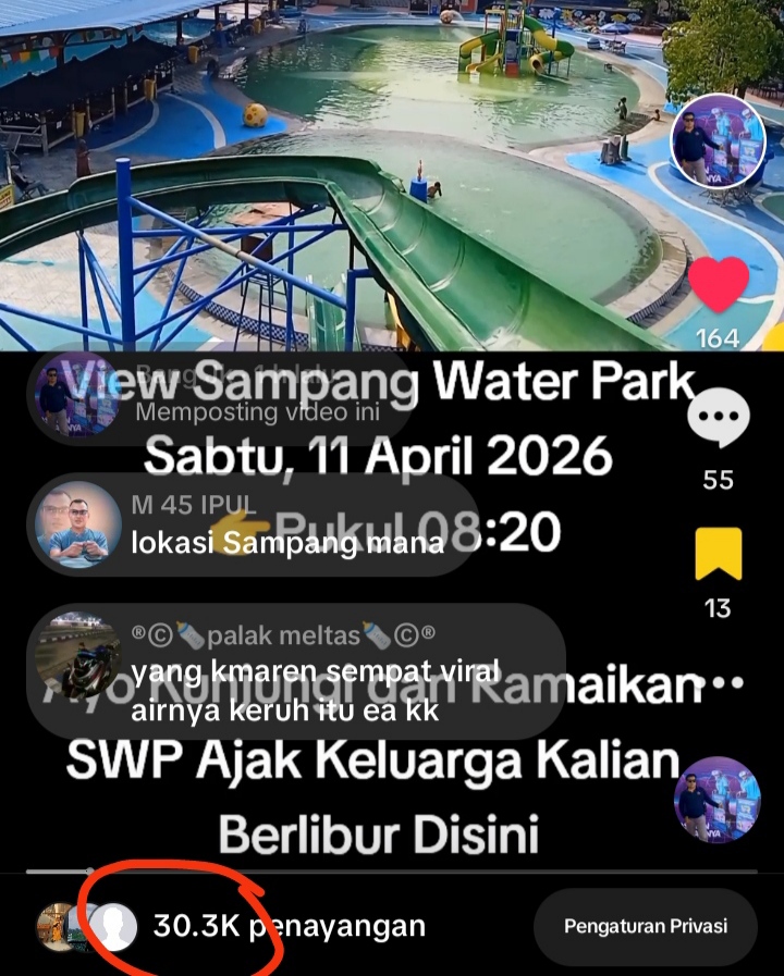 Dalam Hitungan Jam Vidio Kolam Sampang Water Park Yang Jernih Ditonton Ribuan Nitizen dan Ratusan Komentar