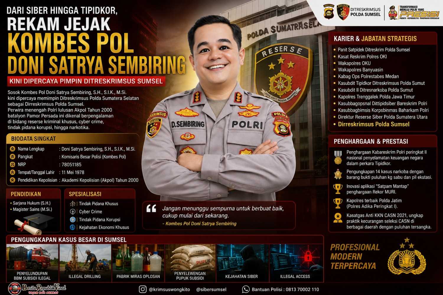Rekam Jejak Mentereng Kombes Pol Doni Satrya Sembiring, Kini Nahkodai Ditreskrimsus Polda Sumsel