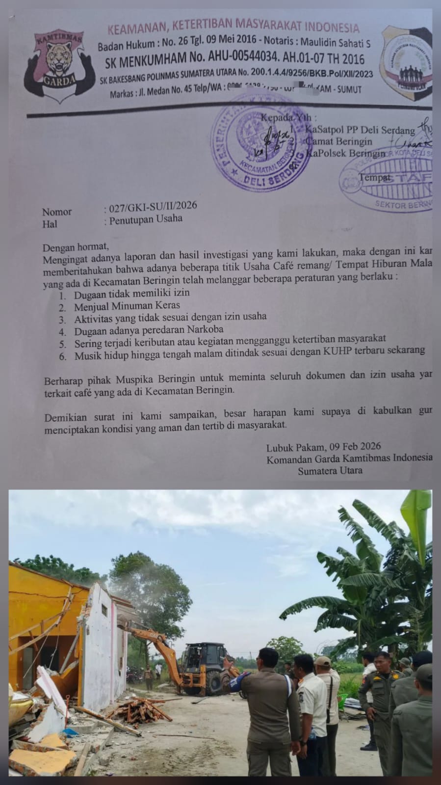 Satpol PP Deli Serdang dan BNN Deli Serdang Tertibkan Tiga Cafe di Kawasan Beringin