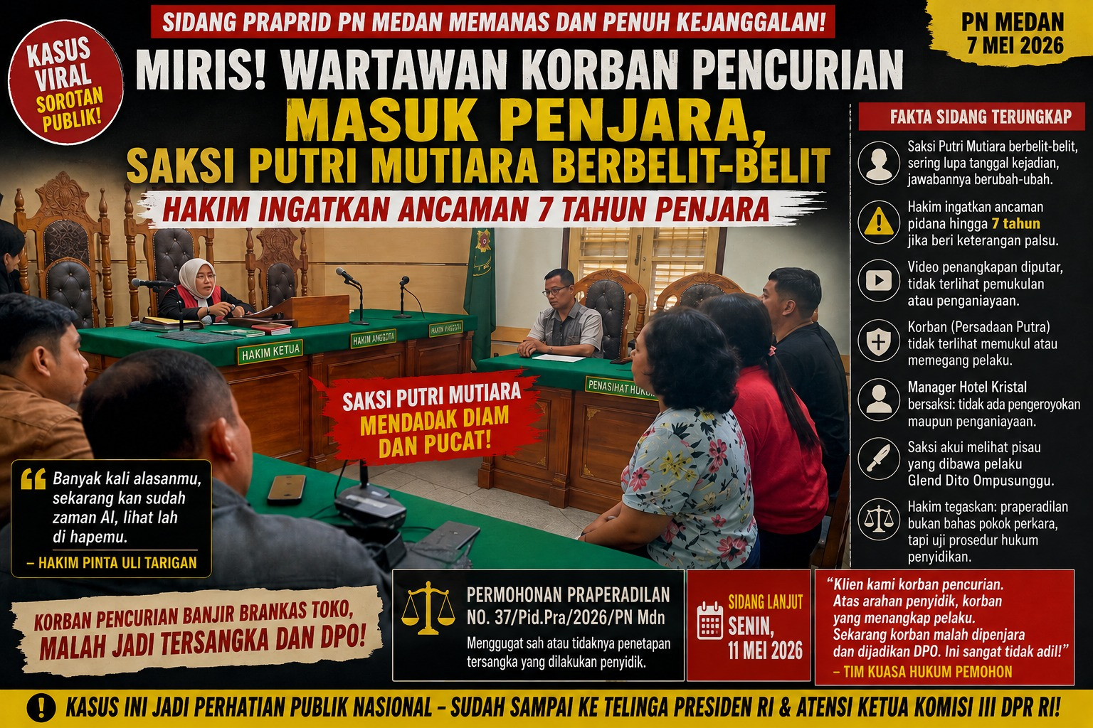 Aneh! Video Diputar di Sidang Prapid PN Medan Kasus Nangkap Maling Masuk Penjara Tak Terlihat Penganiayaan, Saksi Mendadak Diam dan Pucat?