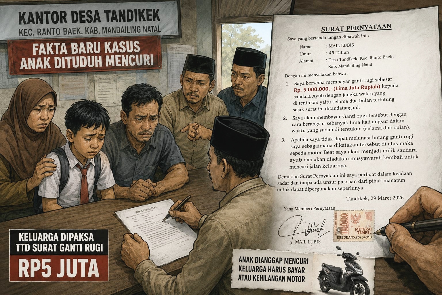 Fakta Baru Kasus Anak Dituduh Mencuri di Tandikek : Keluarga Dipaksa TTD Surat Ganti Rugi Rp 5 Juta