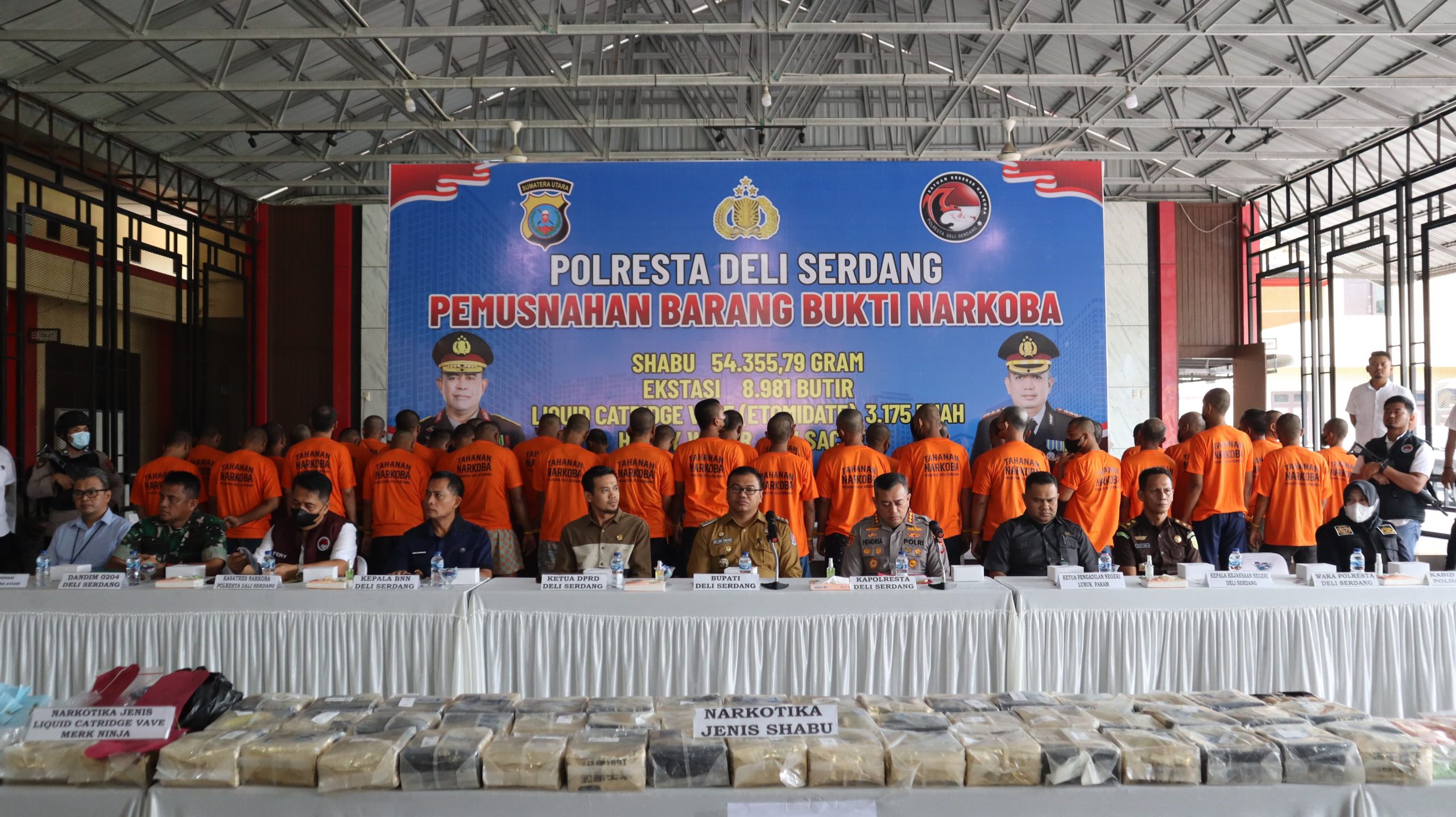 Polresta Deli Serdang Musnahkan 54,3 Kg Sabu, 8. 981 Butir Ekstasi, Ribuan Liquid Catridge dan Happy Water