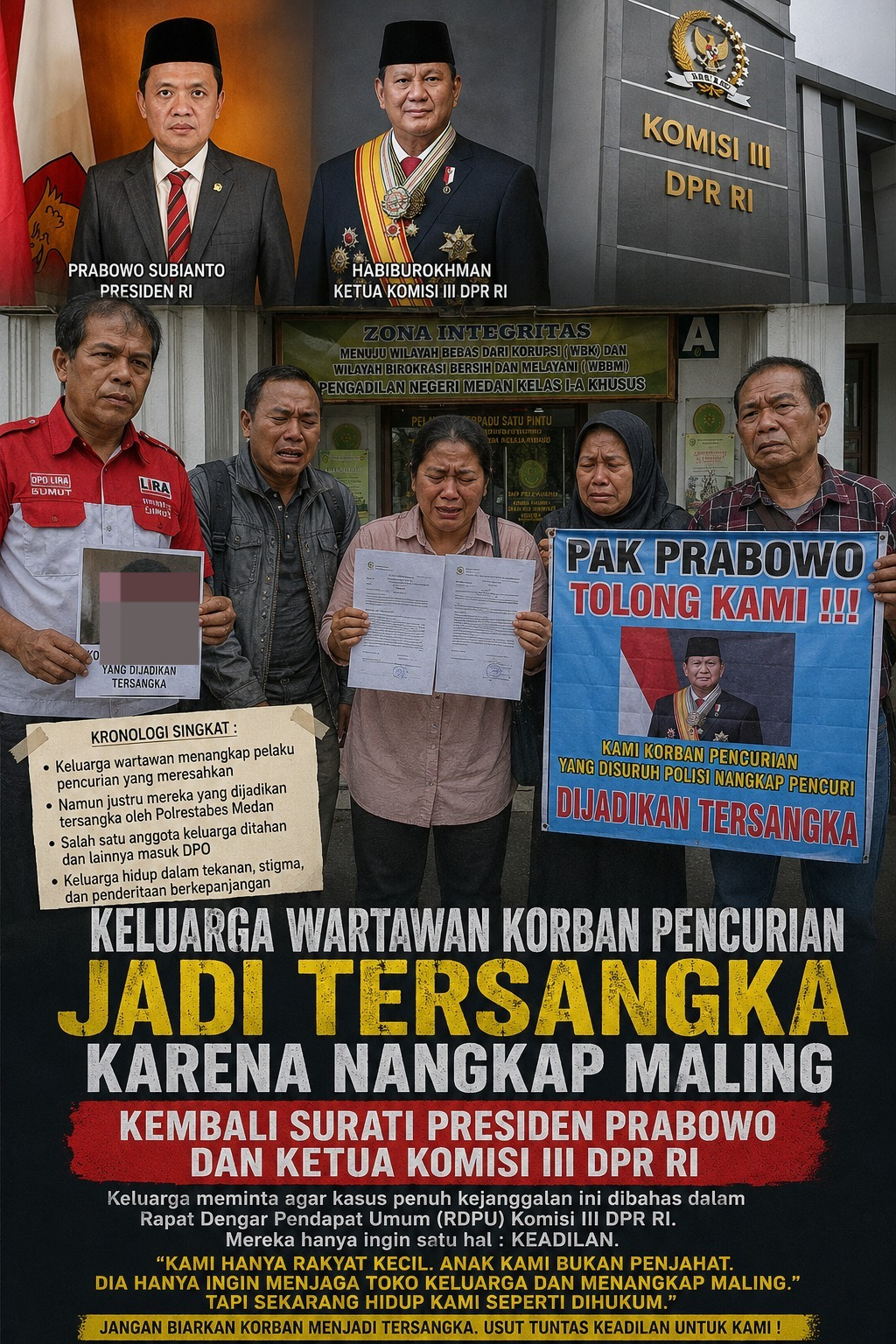 Viral Keluarga Wartawan Korban Pencurian Masuk Penjara Polrestabes Medan Karena Nangkap Maling Kembali Surati Presiden Prabowo dan Ketua Komisi III DPR RI