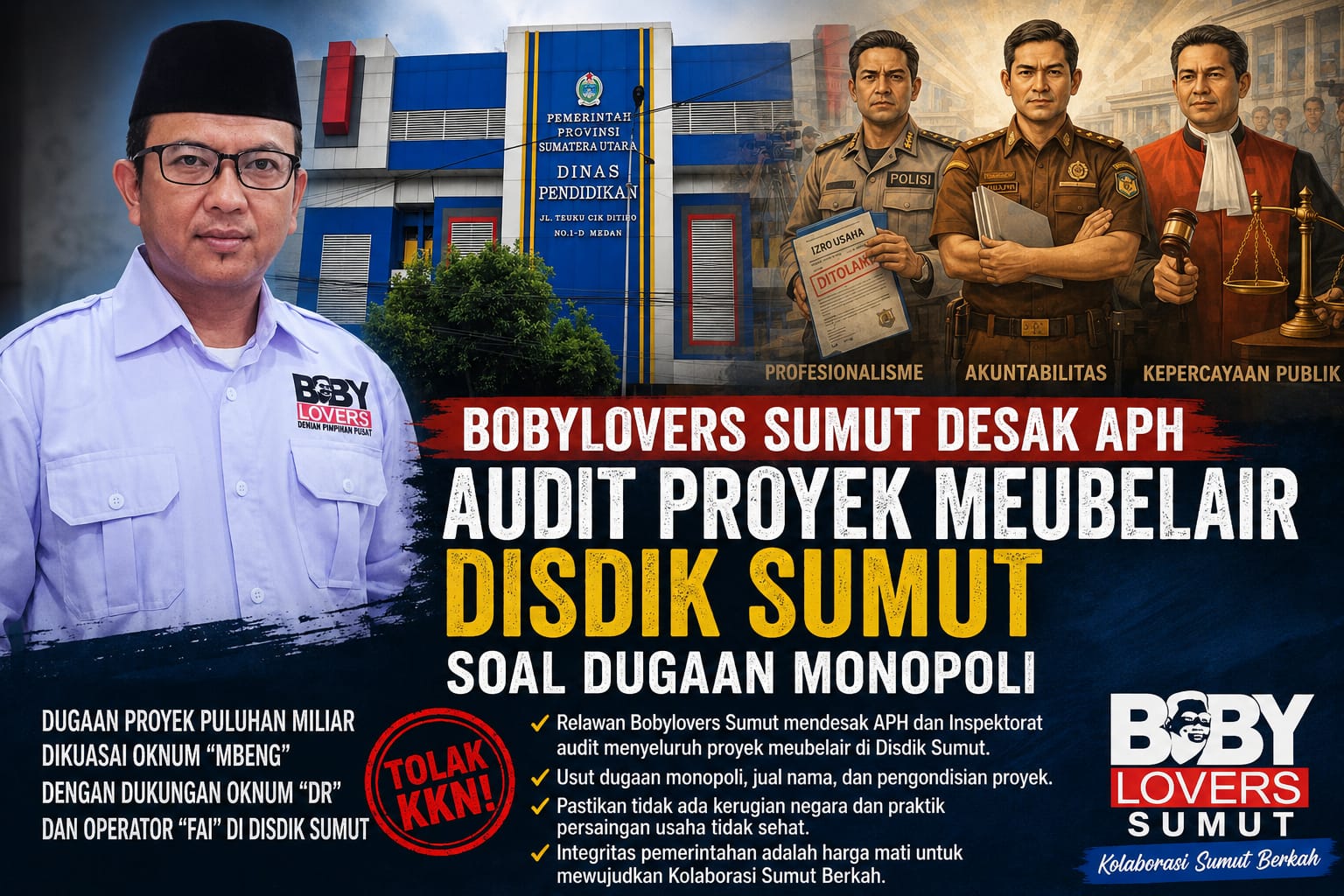 Bobylovers Sumut Desak APH Audit Proyek Meubelair Disdik Sumut Terkait Dugaan Monopoli