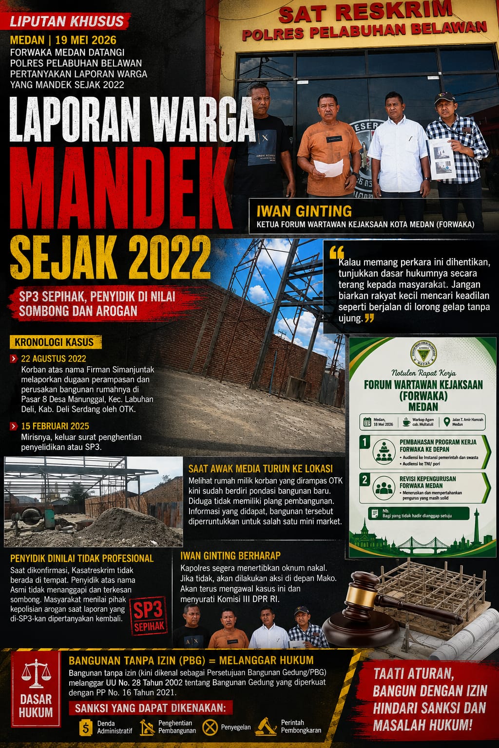 Ketua Forwaka Medan Datangi Polres Pelabuhan Belawan, Soroti Dugaan ” Pembekuan ” Laporan Warga Sejak 2022