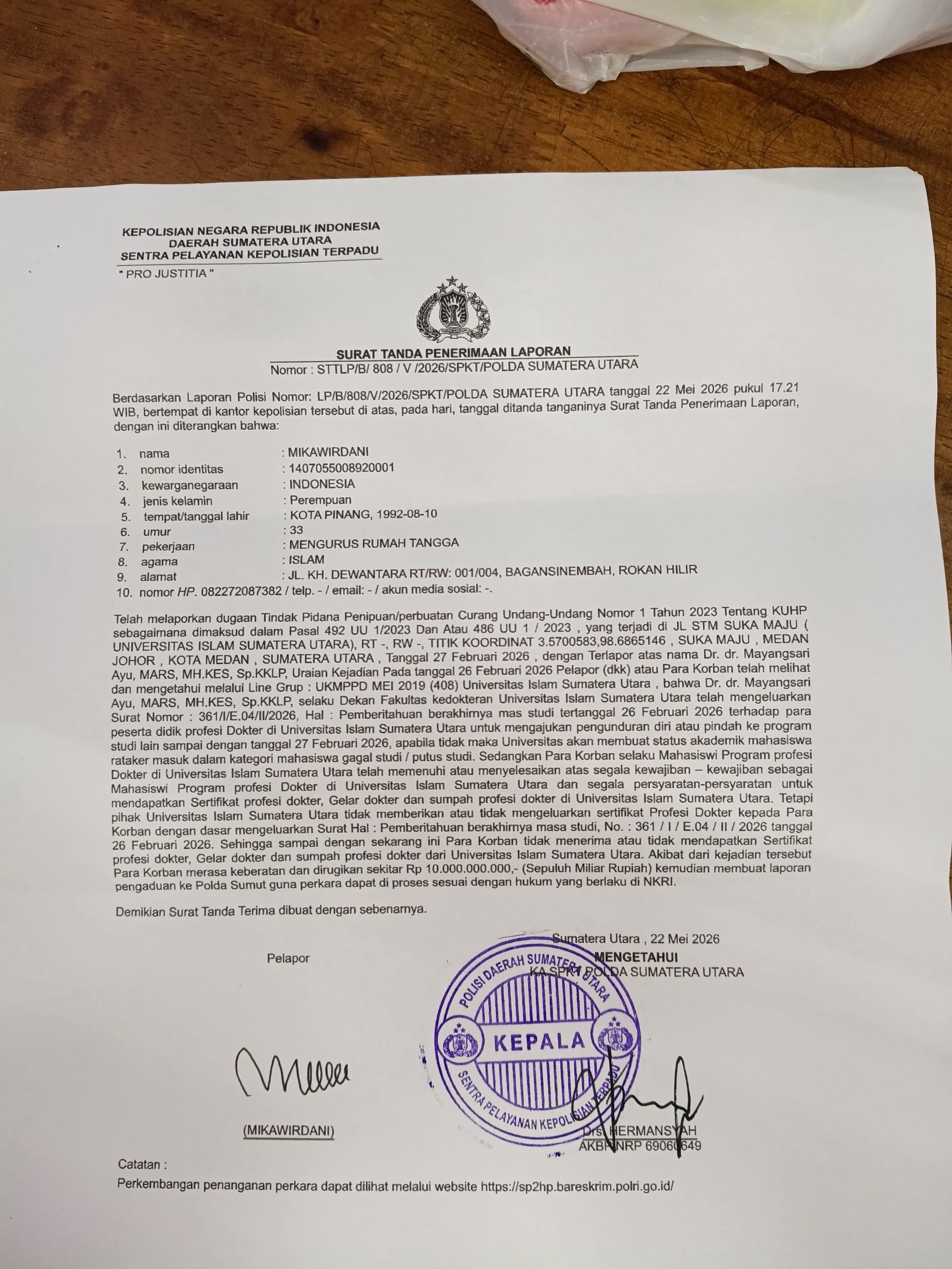 Dokter Muda UISU Laporkan Dekan ke Polda Sumut