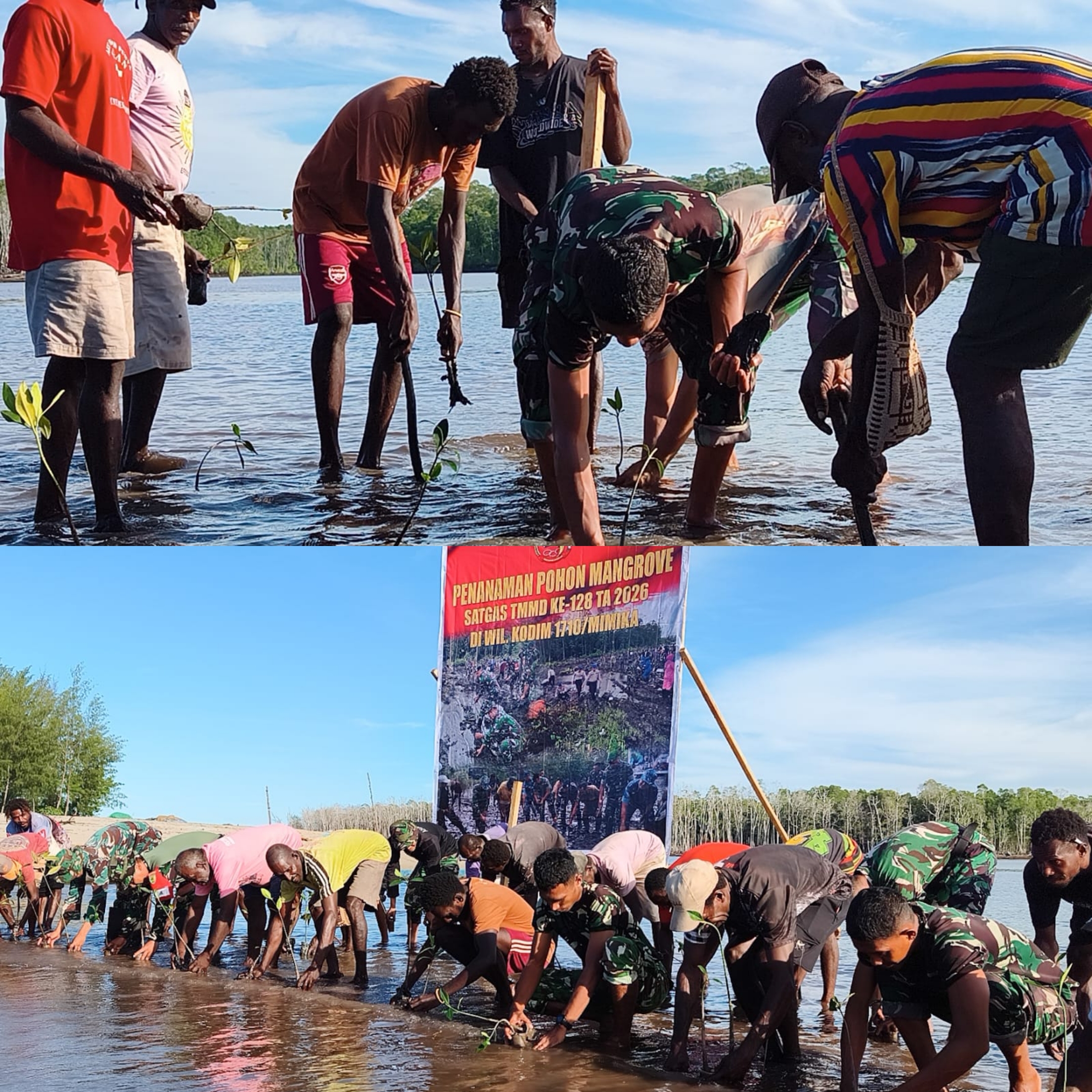 Bersatu Dengan Alam, Satgas TMMD Kodim 1710/Mimika Tanam Ribuan Bibit Mangrove