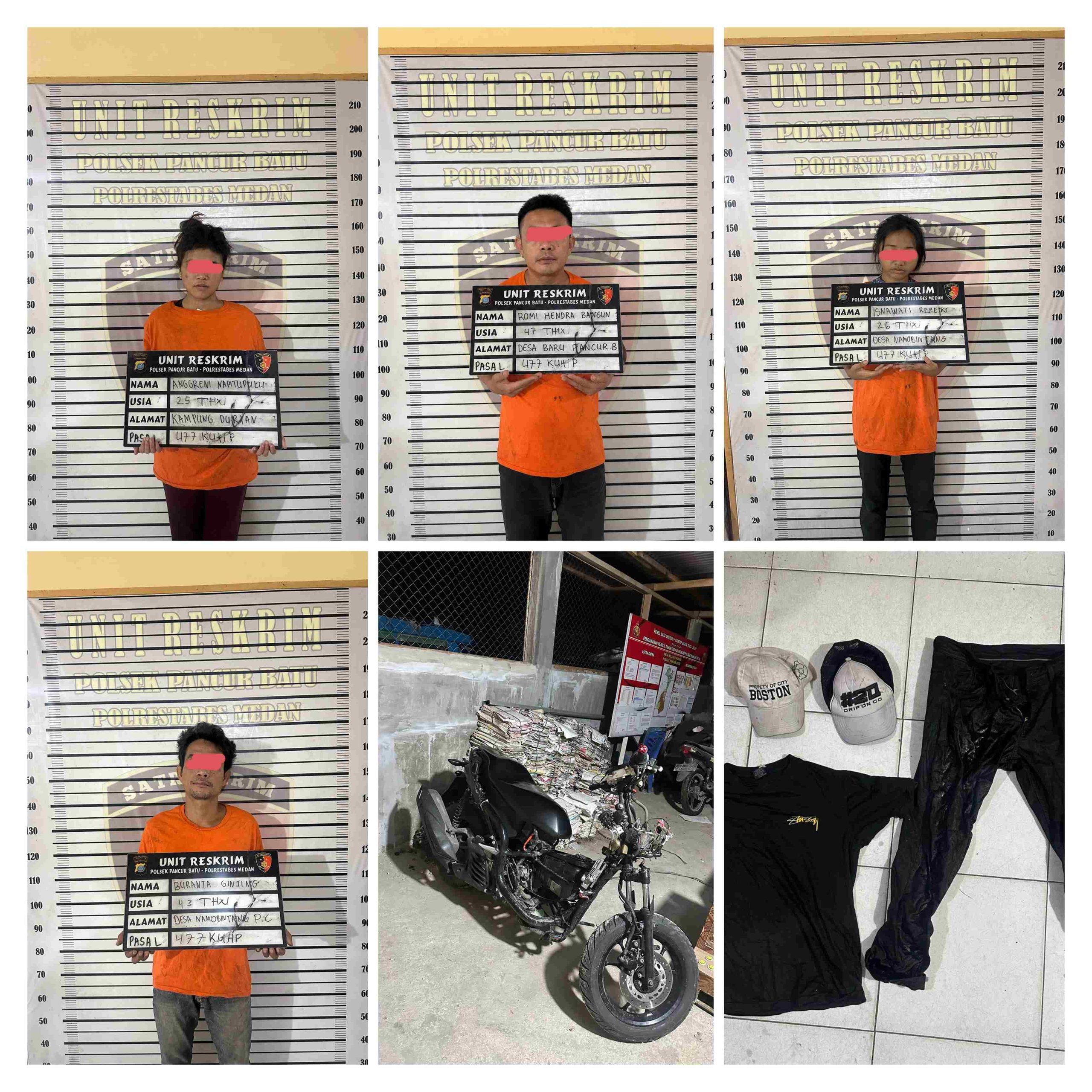 Polsek Pancur Batu Telah Berhasil Ungkap Kasus Pencurian Kendaraan Bermotor, Empat Pelaku Diamankan