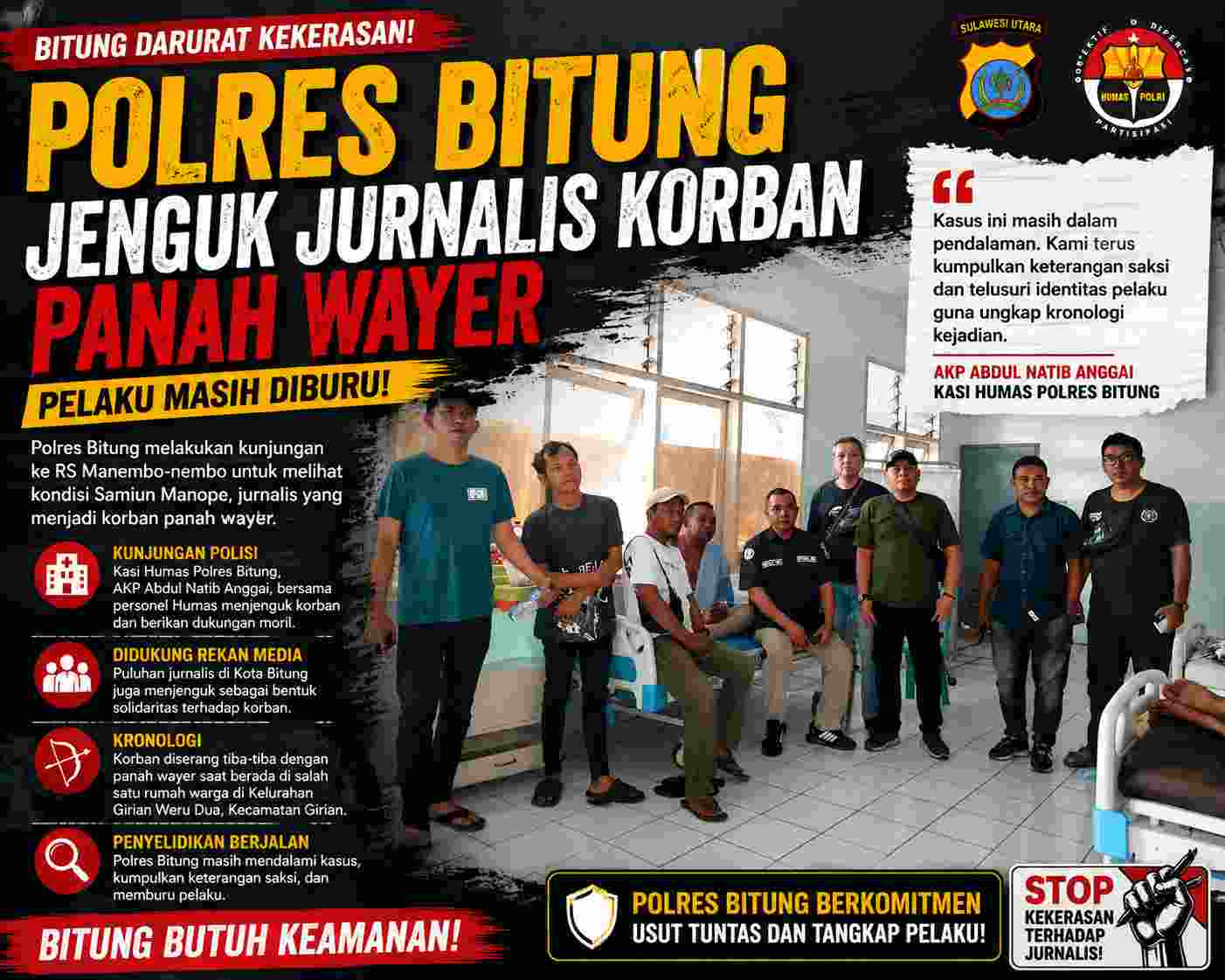 Polres Bitung Pastikan Kasus Penyerangan Jurnalis Korban Panah Wayer Diusut Tuntas