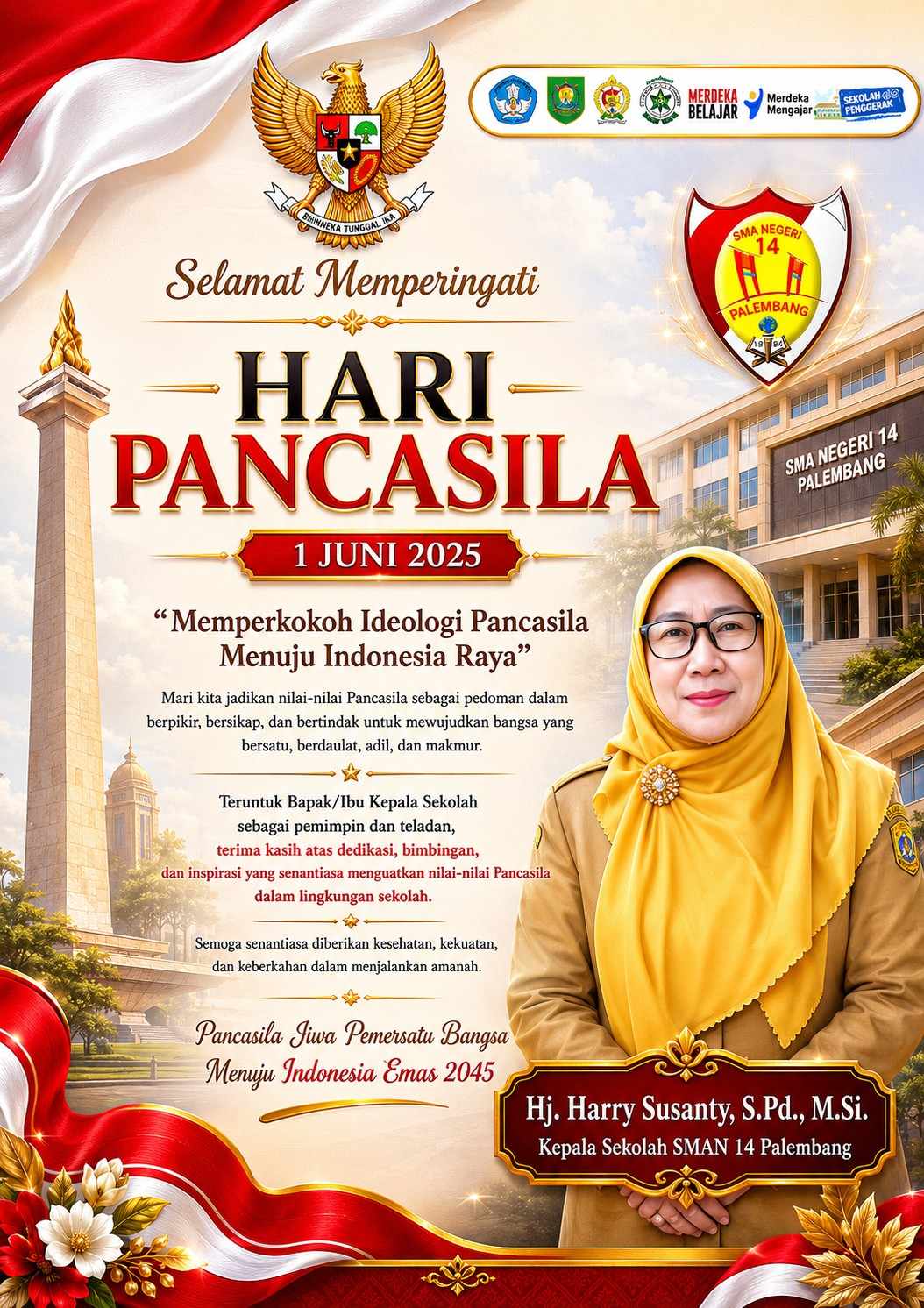 Peringatan Hari Lahir Pancasila, Kepala SMAN 14 Palembang Ajak Warga Sekolah Perkuat Pengamalan Nilai-Nilai Dasar Negara