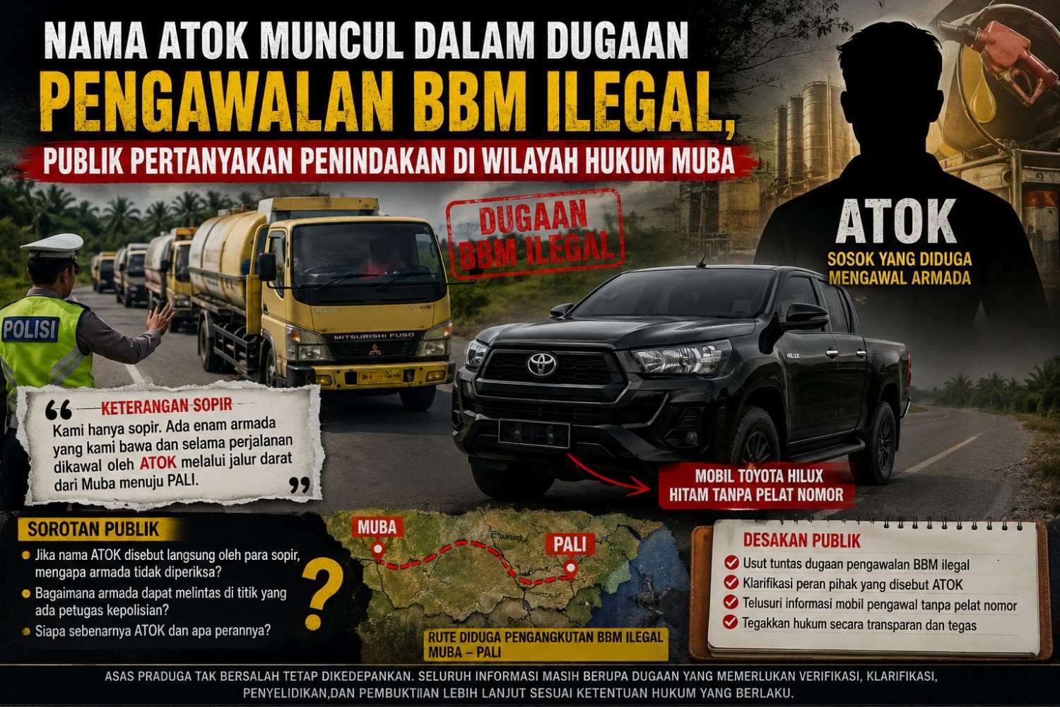 Nama ATOK Muncul dalam Dugaan Pengawalan BBM Ilegal, Publik Pertanyakan Penindakan di Wilayah Hukum Muba