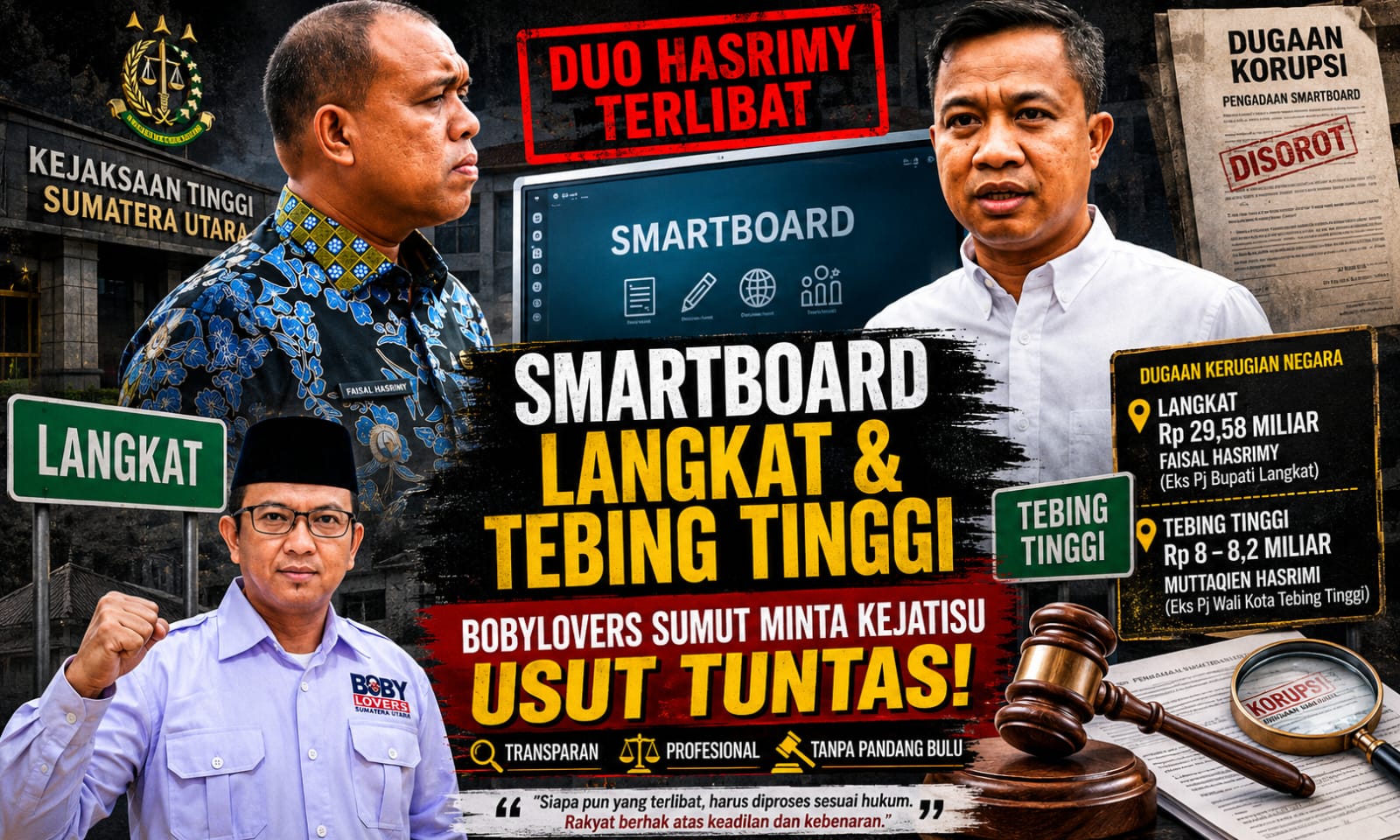 Kasus Smartboard ‘ Duo Hasrimy ‘ di Langkat dan Tebing Tinggi, Bobylovers Sumut Minta Kejatisu Usut Tuntas