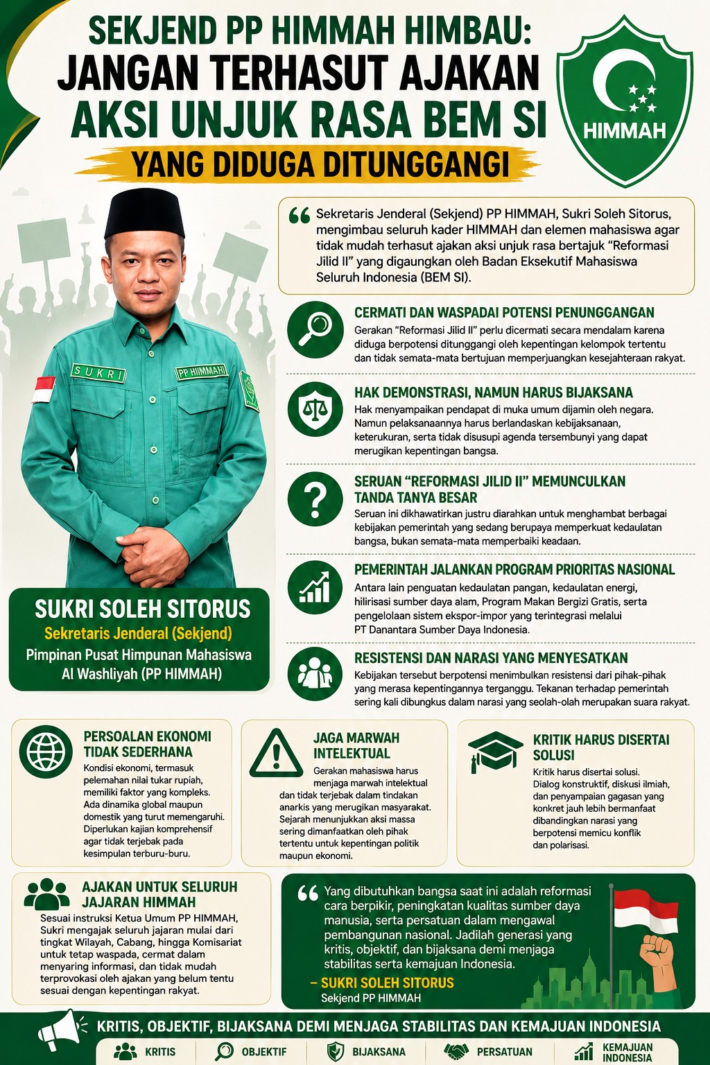 Waspada Agenda Tersembunyi ” Reformasi Jilid II  ” ! Sekjen PP HIMMAH Minta Mahasiswa Tidak Terhasut