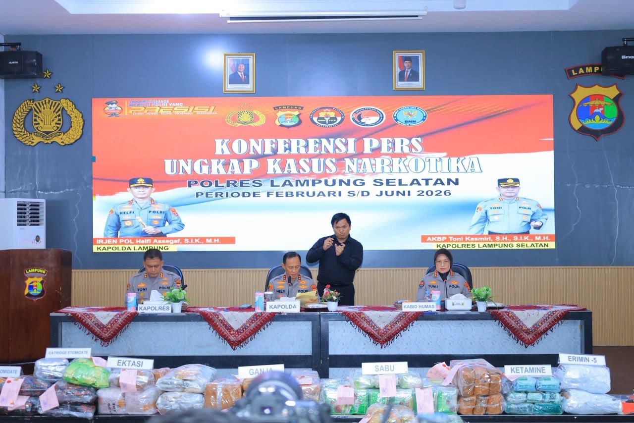 Polda Lampung Berhasil Gagalkan Penyelundupan Narkoba Senilai RP 235 Miliyar Di Bakauheni, 24 Tersangka Diamankan