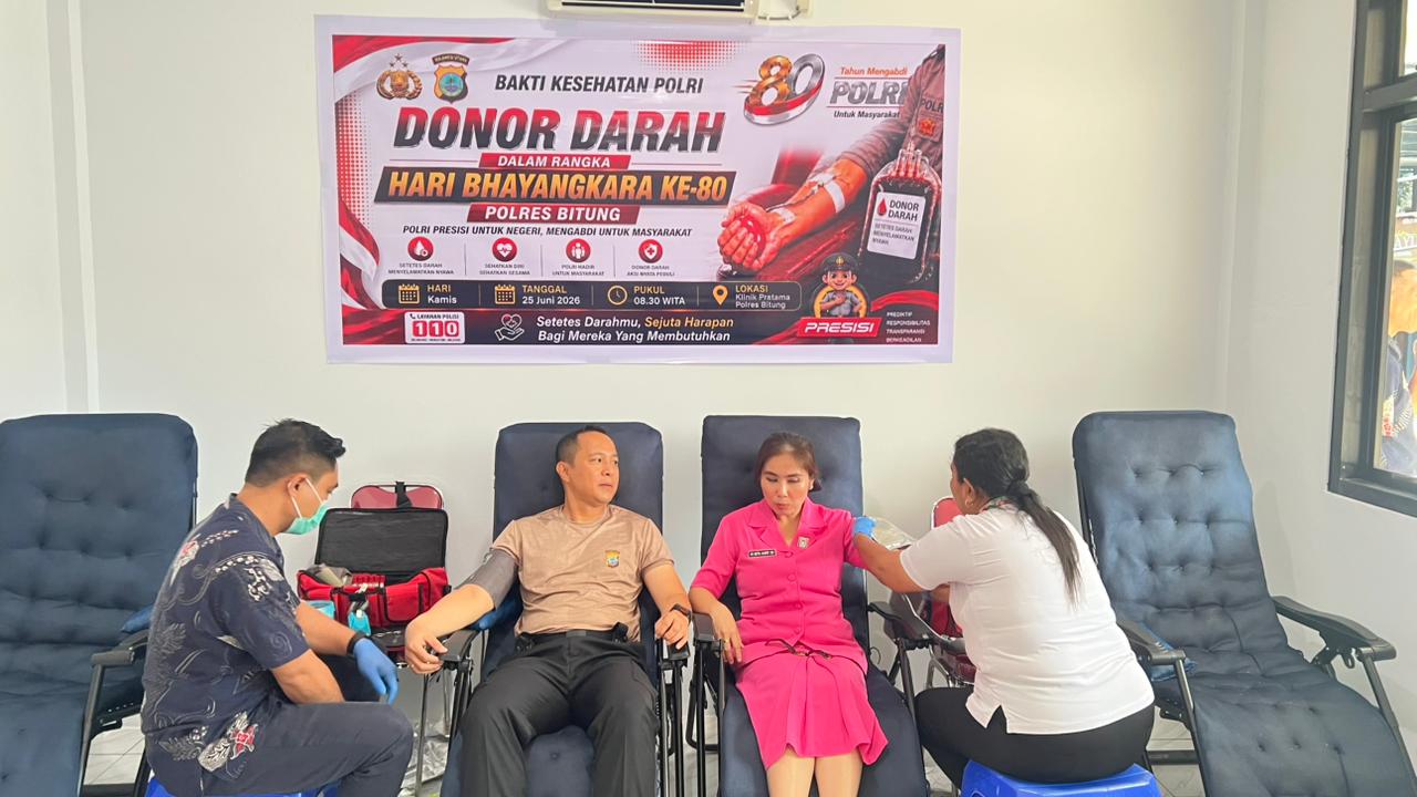 POLRES BITUNG GELAR DONOR DARAH HARI BHAYANGKARA KE-80, WUJUD KEPEDULIAN DAN BAKTI KEMANUSIAAN UNTUK MASYARAKAT