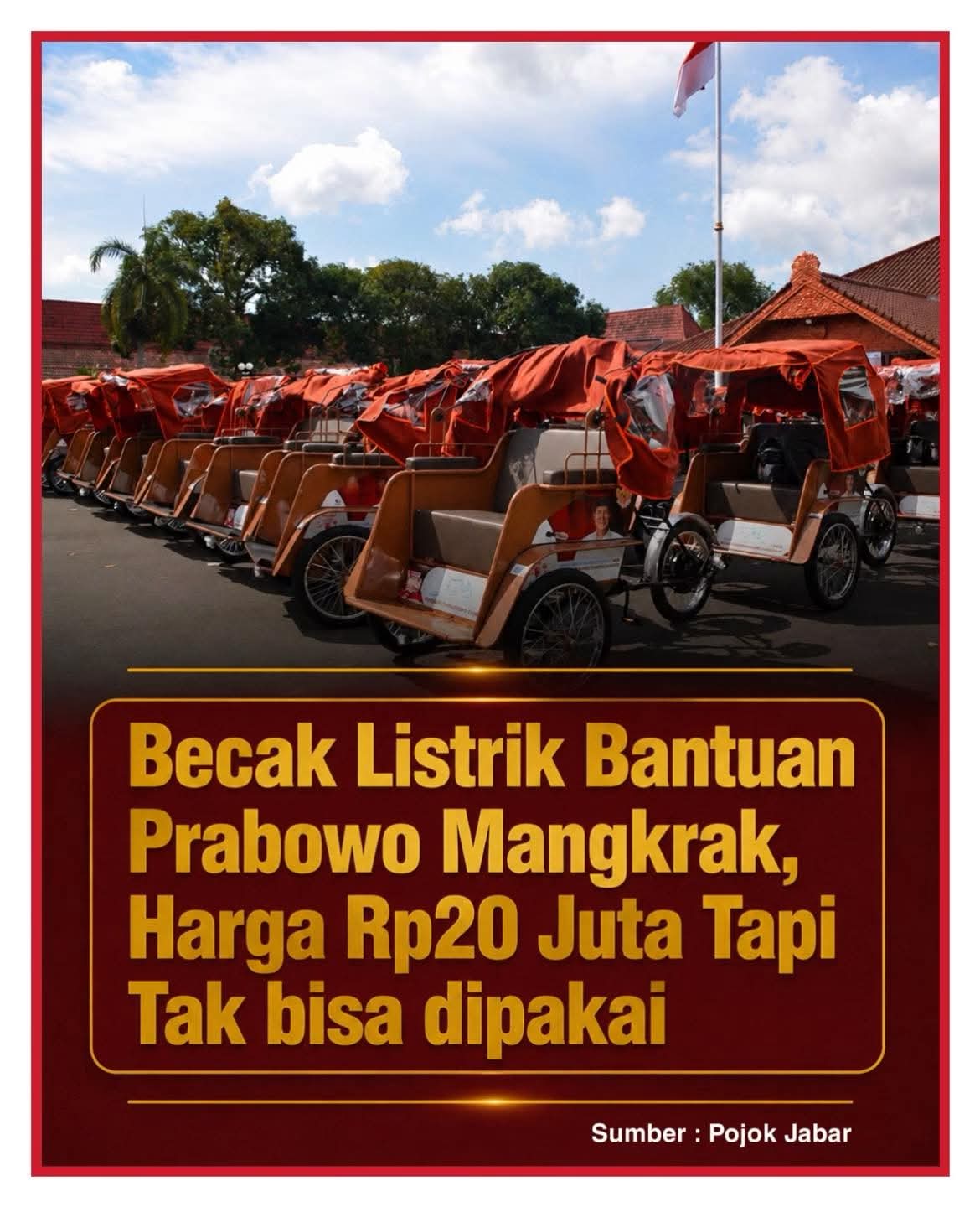 Becak Listrik Bantuan Prabowo Mangkrak, Harga Rp 20 Juta Tapi Tak Bisa Dipakai