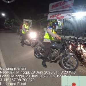 Polsek Gunung Meriah Laksanakan Patroli Blue Light di Wilayah Hukumnya