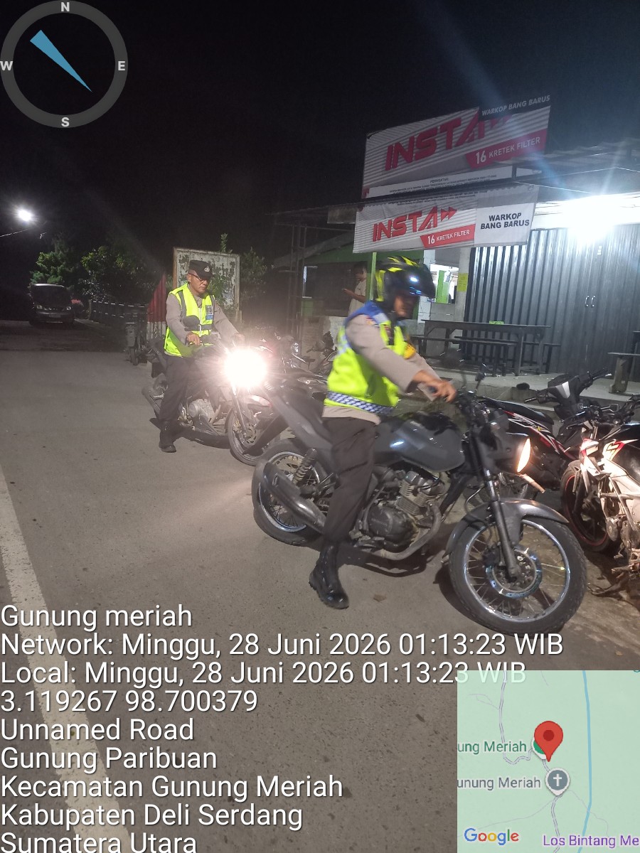 Polsek Gunung Meriah Laksanakan Patroli Blue Light di Wilayah Hukumnya