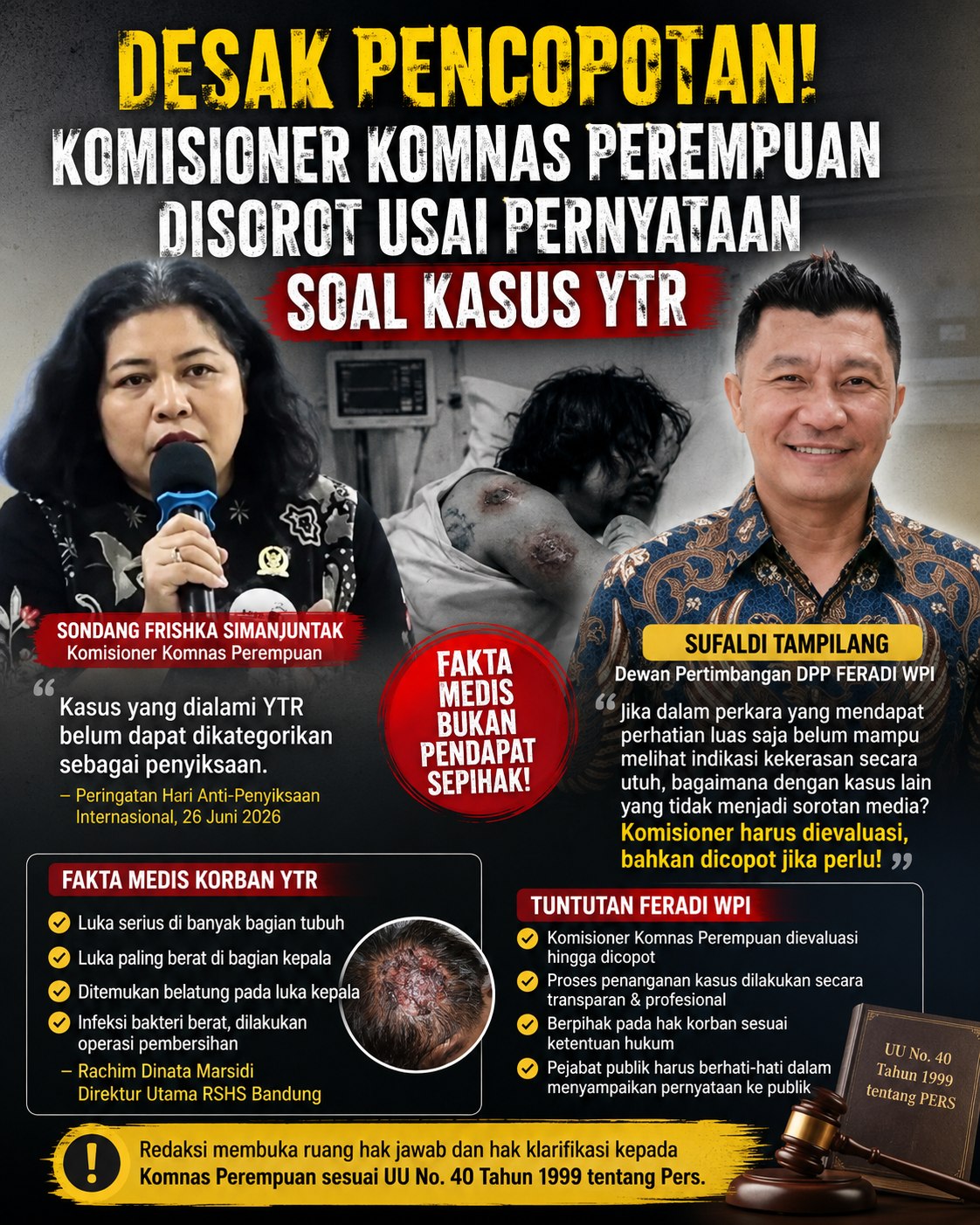 Dewan Pertimbangan DPP FERADI WPI Desak Pencopotan Komisioner Komnas Perempuan Usai Pernyataan soal Kasus YTR